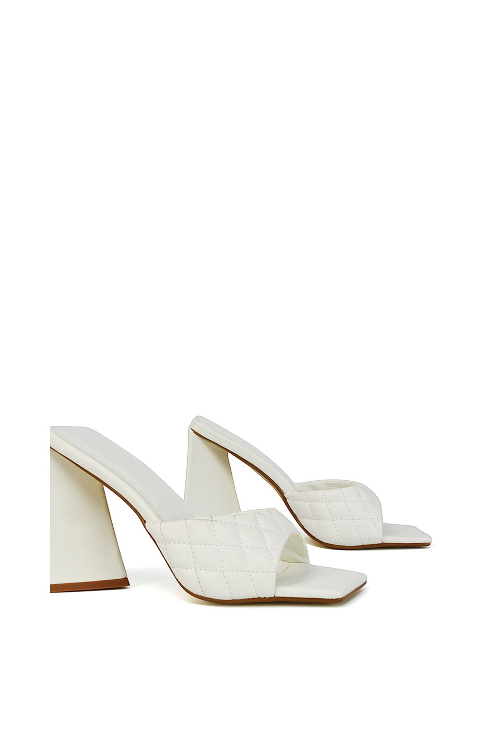 White XY LONDON White 'Maylin' Quilted Square Toe Sculptured Flared High Heels, Image 3 of 5