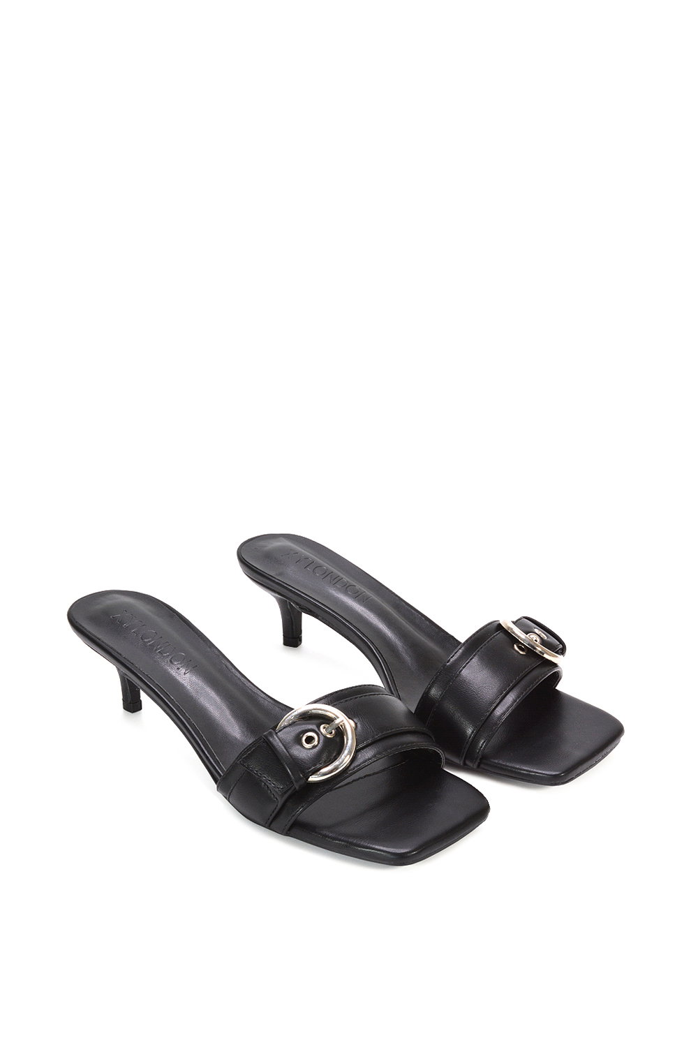 Black ‘Addison’ Kitten Heel Slip On Mule Sandals With Buckle Detail