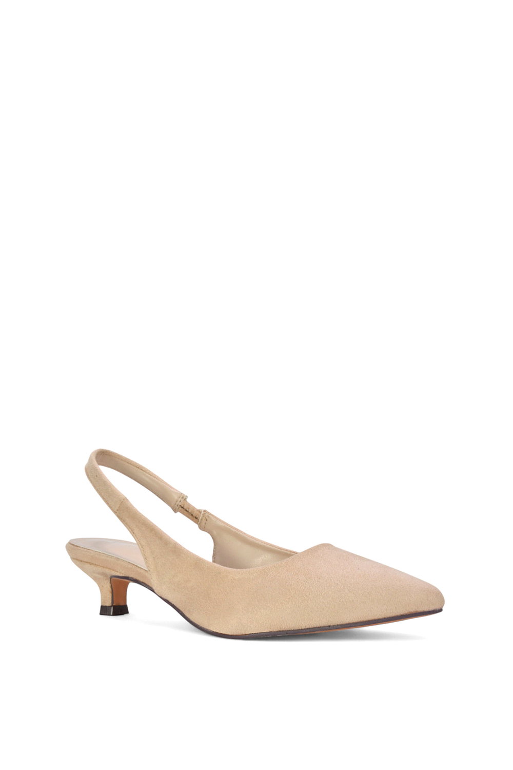 Beige 'Leila' Pointed Toe Low Kitten Heel Slingback Court Shoes, Image 2 of 5