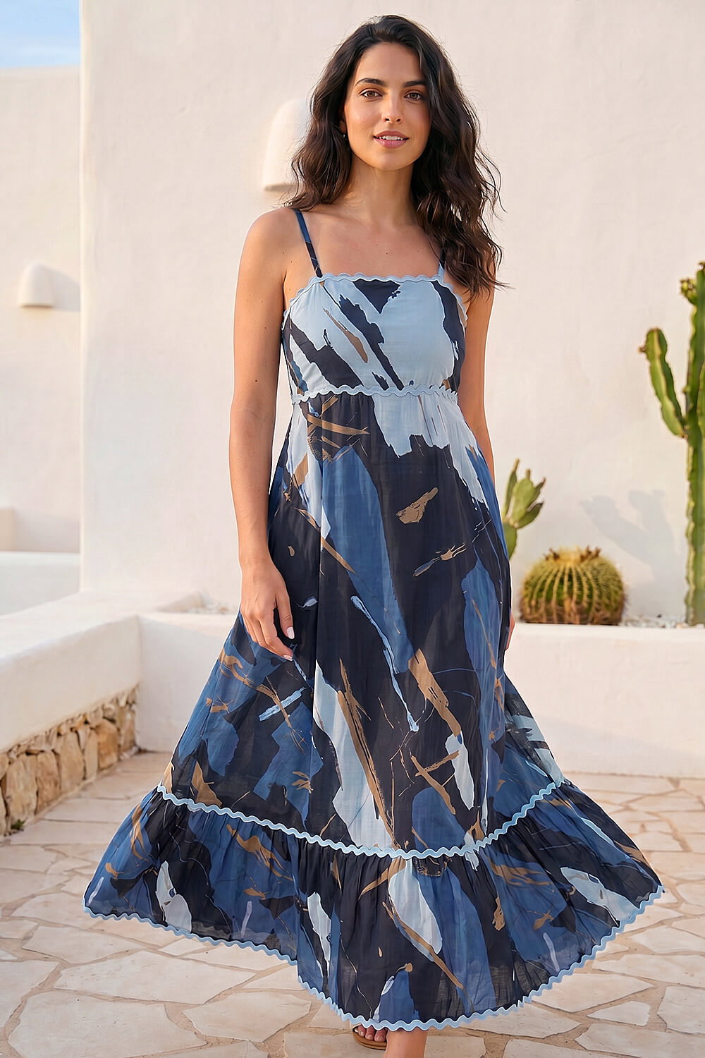 Blue Dusk Abstract Ric Rac Maxi Dress, Image 3 of 4