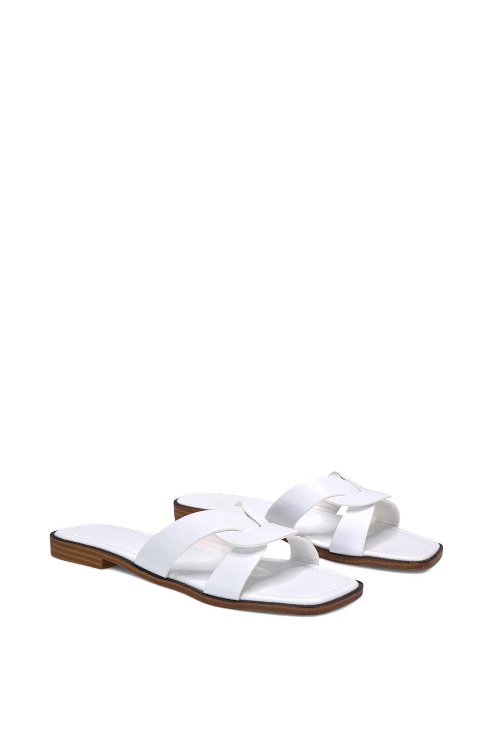 White 'Charley' Open Toe Slip On Slider Sandals With Square Toe, Image 3 of 5