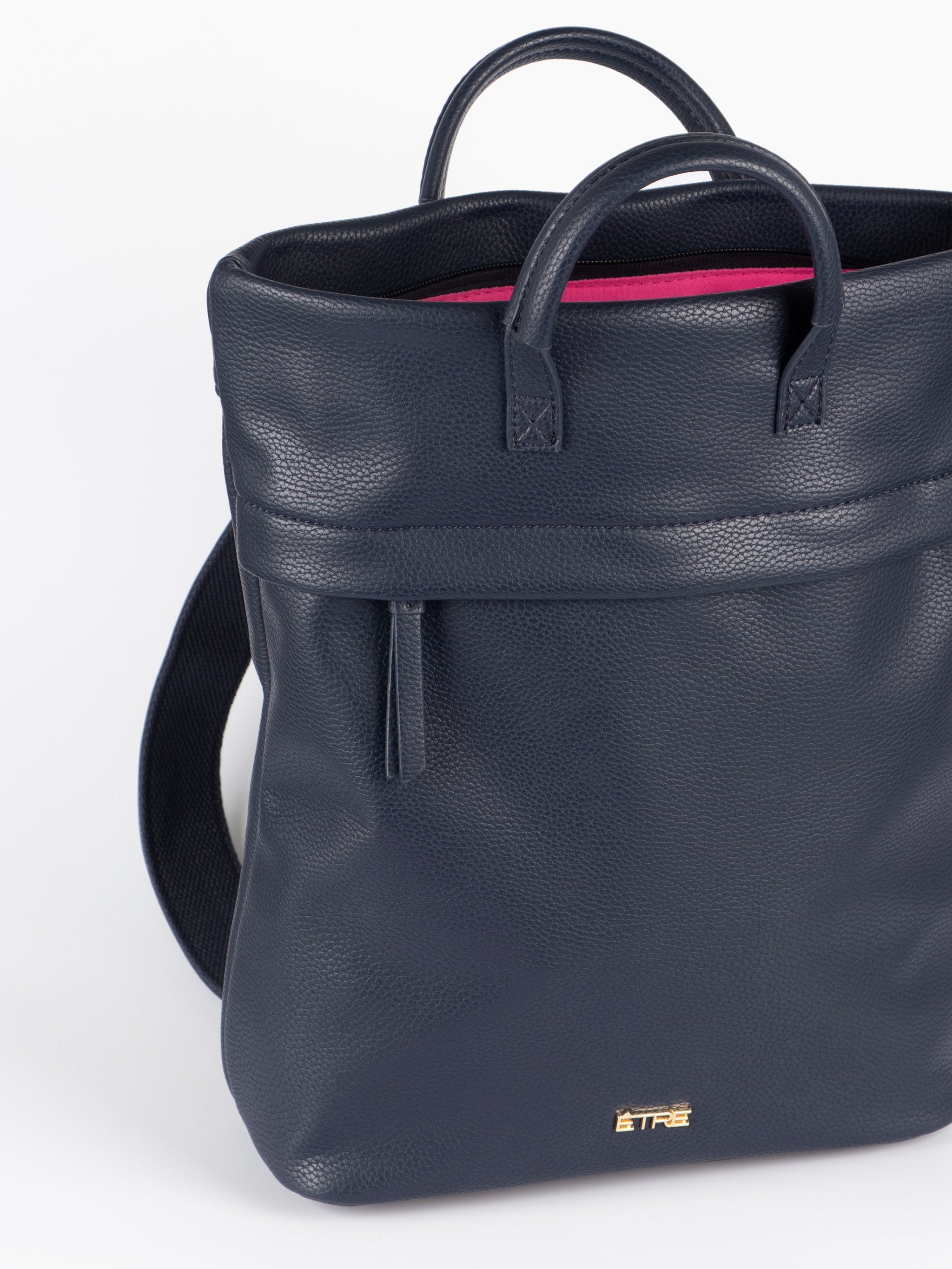 Navy Blue Top Handle Faux Leather Backpack, Image 3 of 5