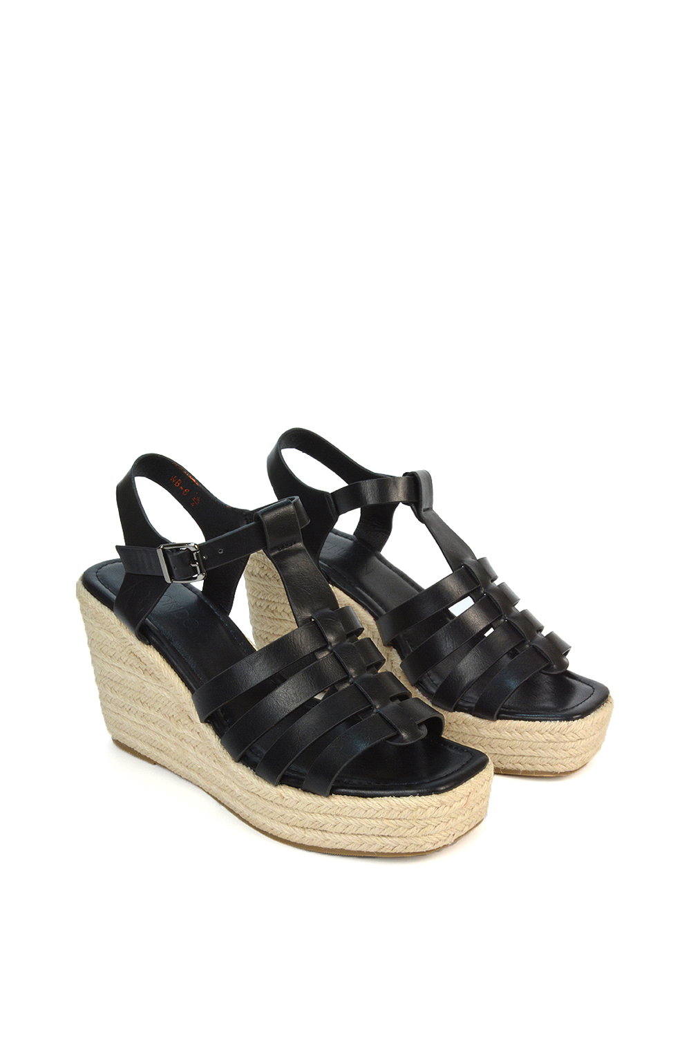 Black XY LONDON Black 'Remi' Wedge Heel Platform Espadrille Square Toe Sandals, Image 3 of 5