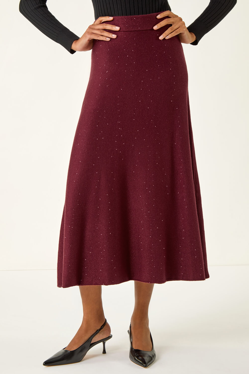 Roman Women's Bordeaux Shimmer Knit Midi Skirt Size 12