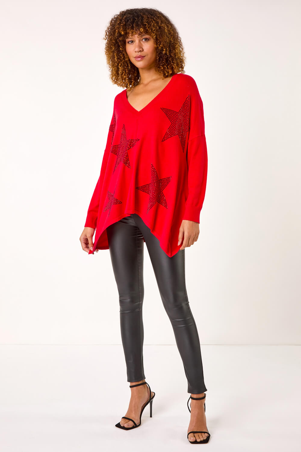 Red Star Detail Hanky Hem Knit Jumper, Image 3 of 5