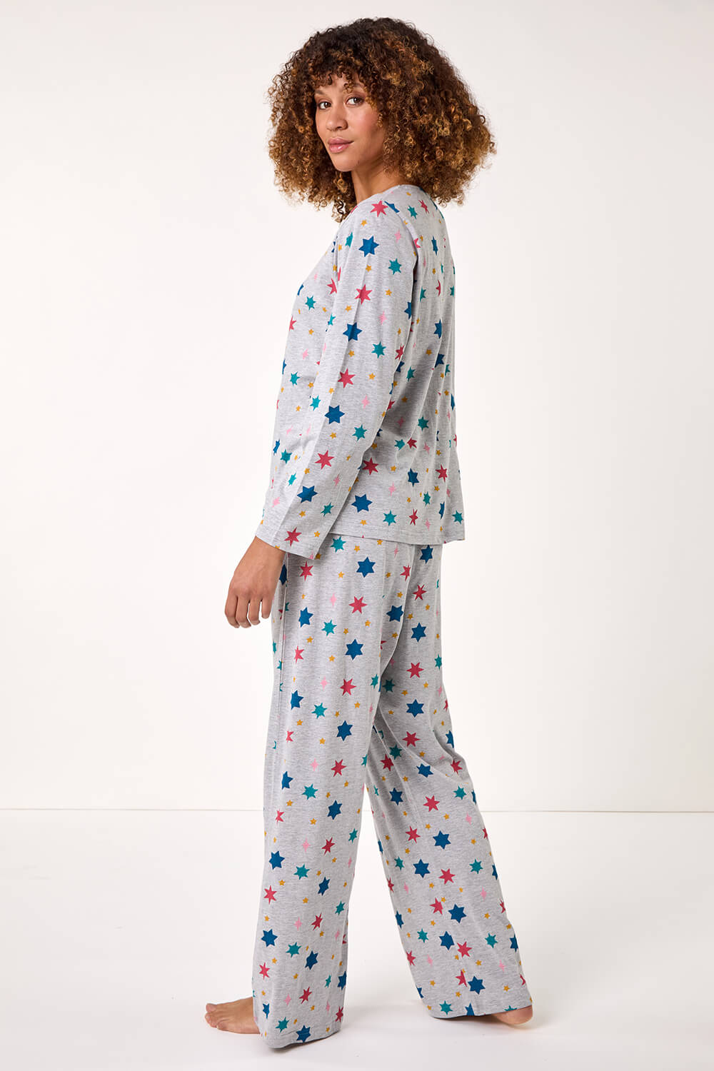 Grey Star Print Pyjama Set, Image 4 of 5