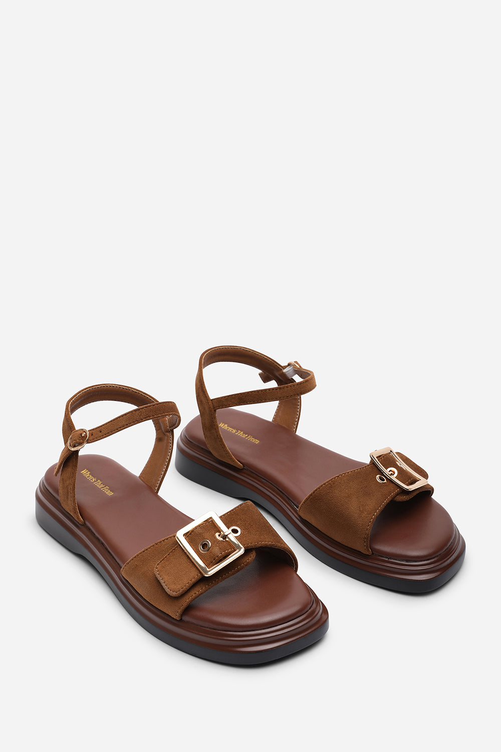 Brown Where's That From Brown Coastal Front Buckle Flatform Suede Sandal, Image 4 of 6