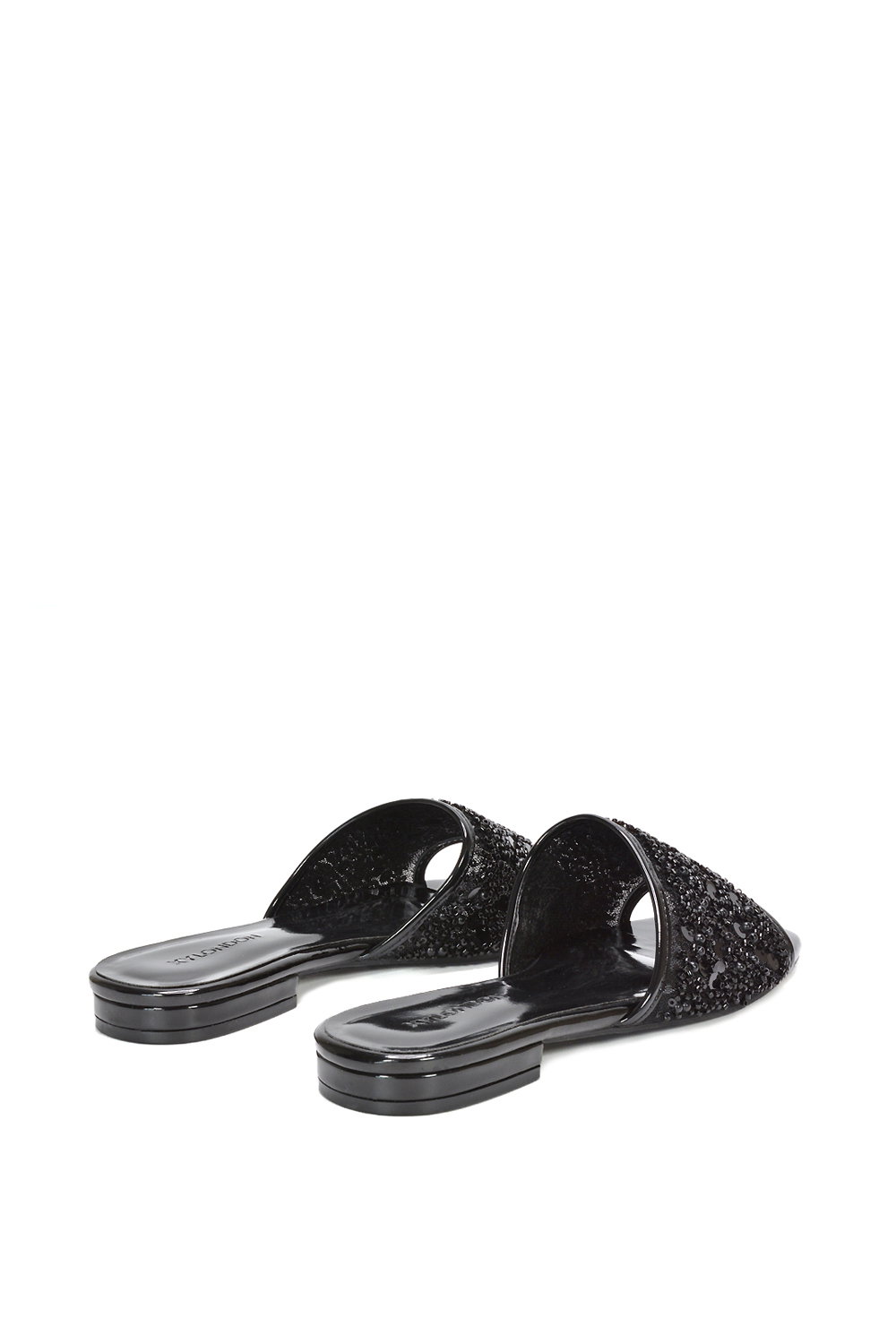 Black XY LONDON Black 'Ziva' Embroidered Sequin Slip On Slider Sandals, Image 4 of 6