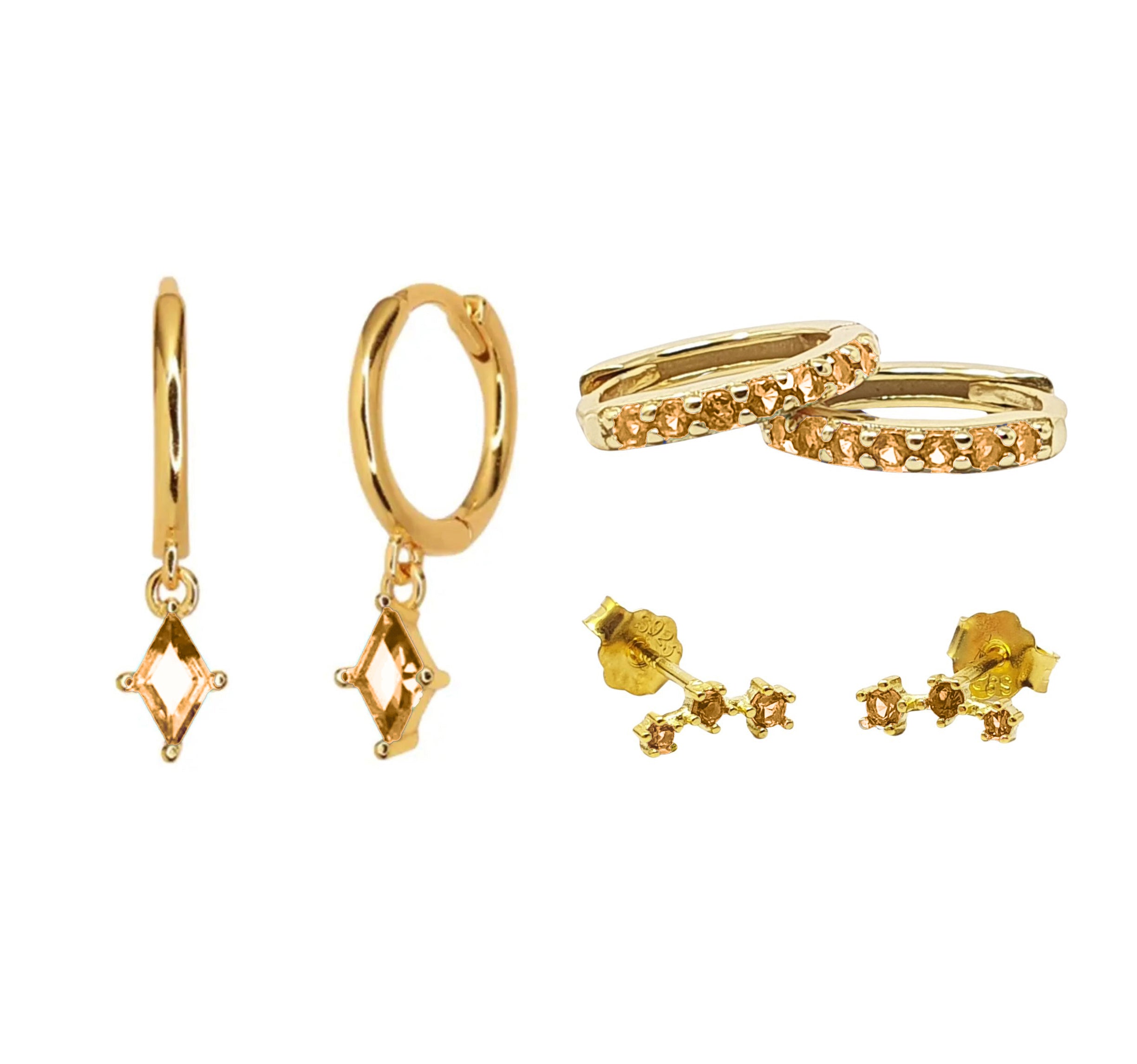 Metallic Citrine November Birthstone Earrings Gift Set For Her