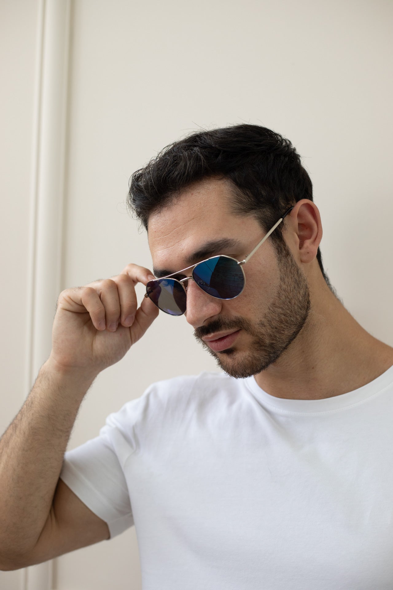 Silver Silver Aviator Sunglasses With Blue Mirrored Lenses, Image 3 of 7