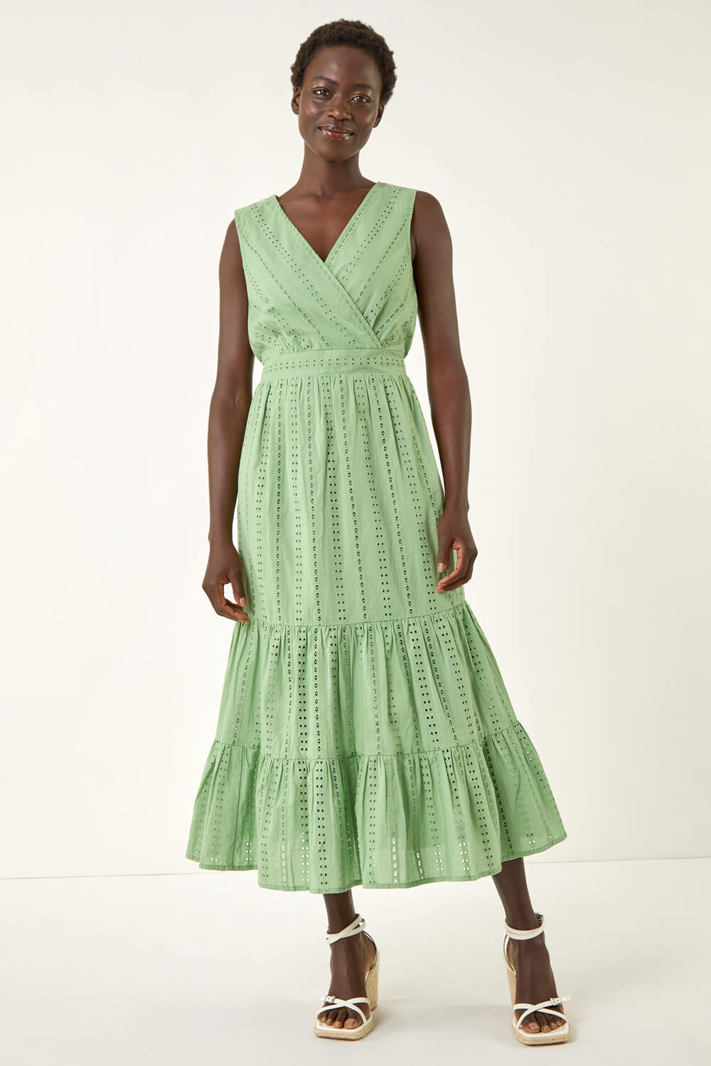 (4p. pack) Green Printed Sleeveless Midi Dress - V9 main image 1
