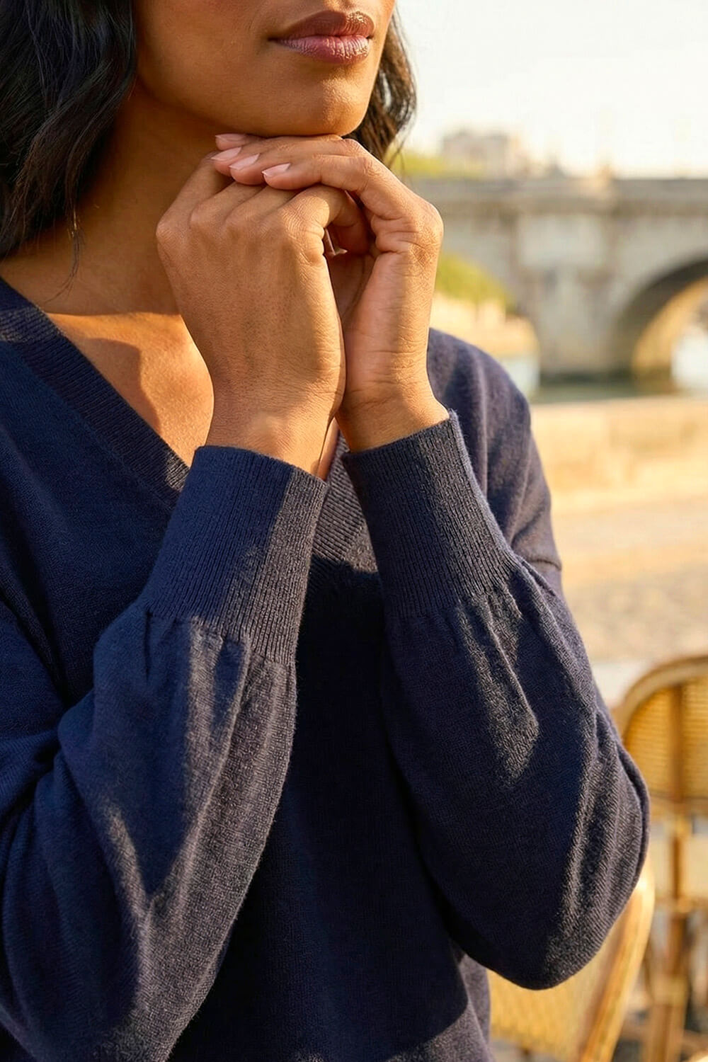Navy Plain Stretch V-Neck Longline Jumper, Image 5 of 4