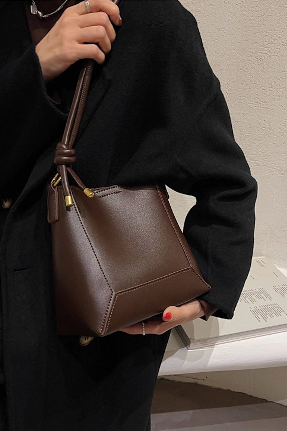 Brown 'Rhiannanon' Faux Leather Shoulder Tote Bag With Adjustable Strap, Image 3 of 7