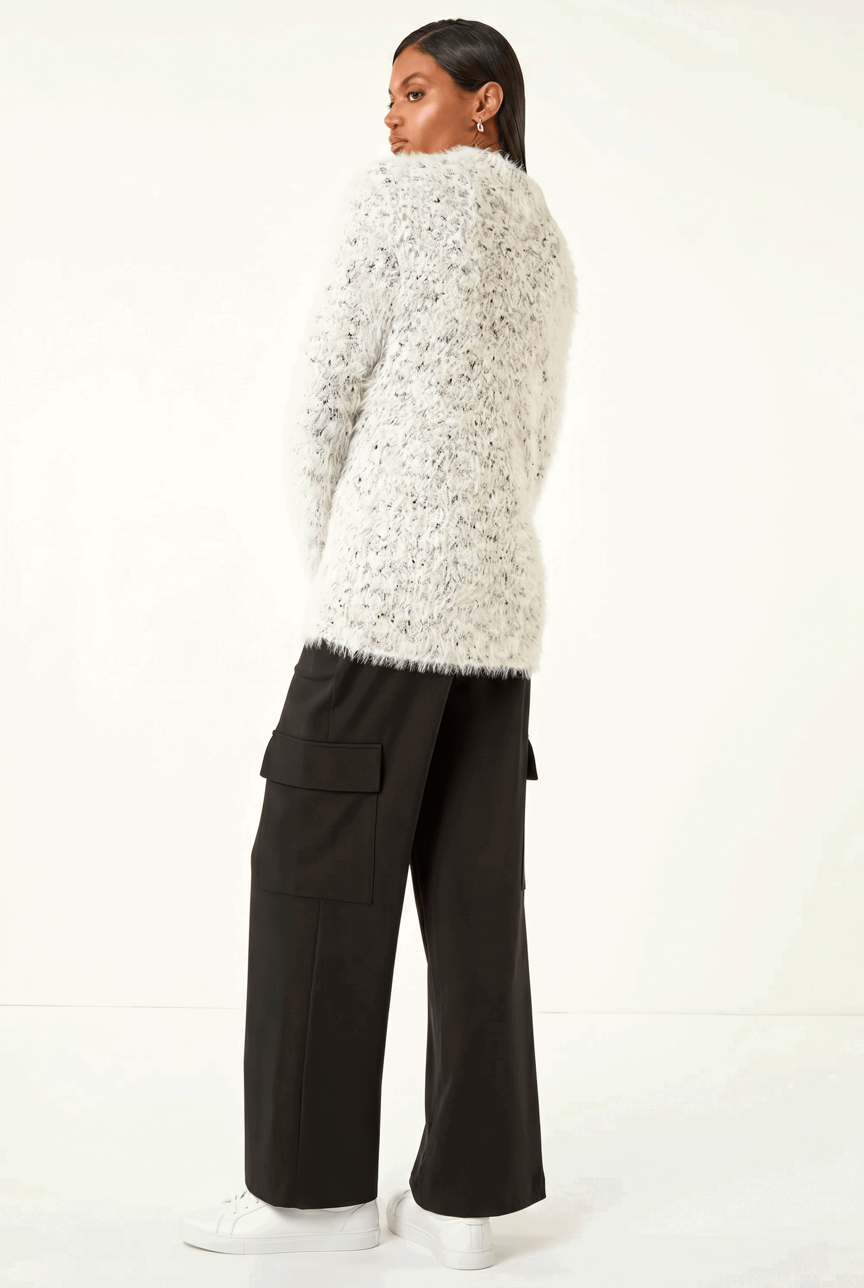 Ivory  Fluffy High Neck Knit Jumper, Image 3 of 5
