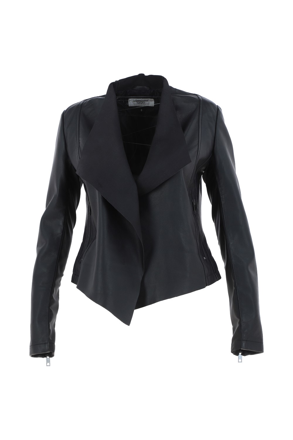 Black Ashwood Leather Black 'Licra' Waterfall Front Leather Jacket, Image 2 of 5