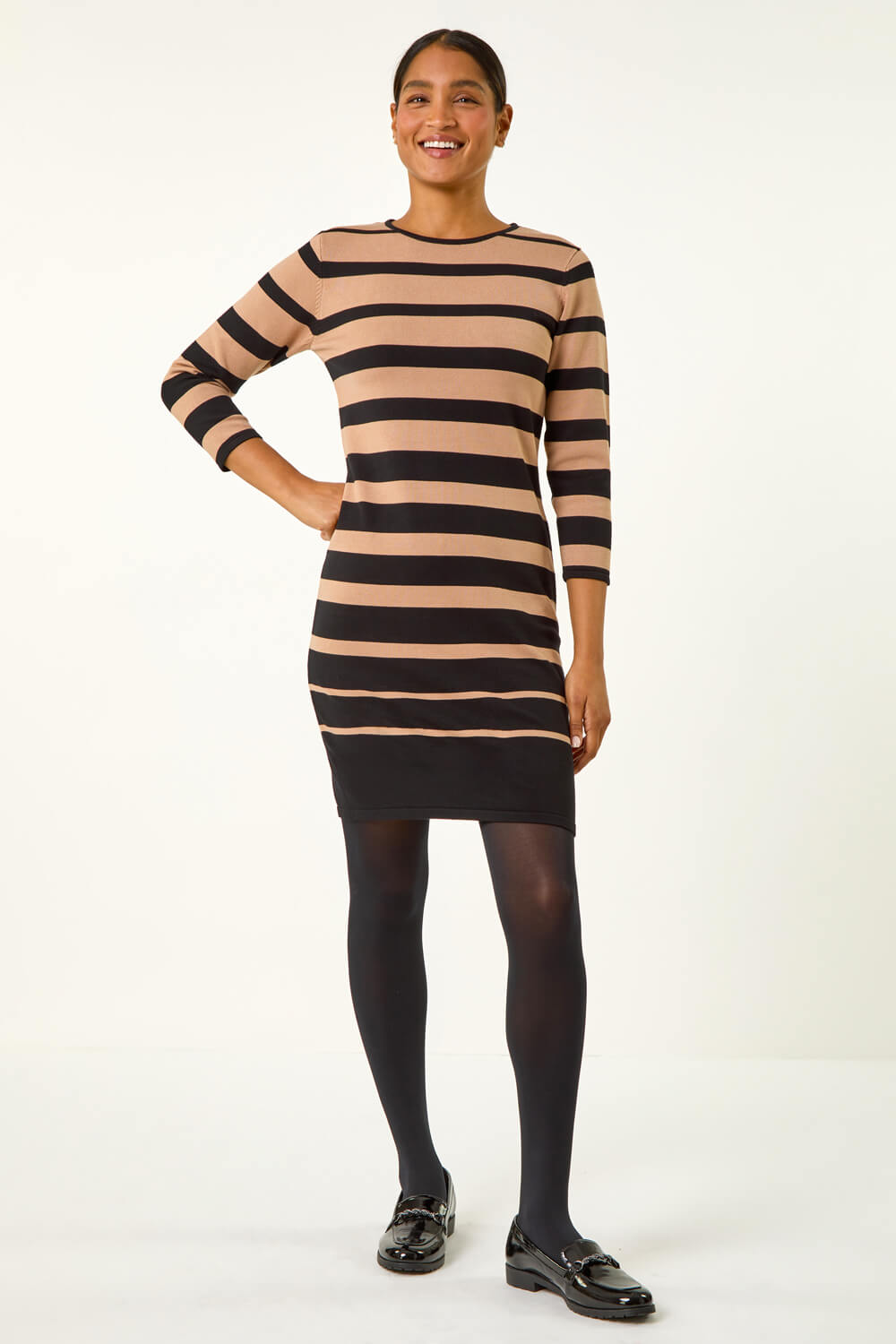 Camel Gradient Stripe Knitted Dress, Image 1 of 5