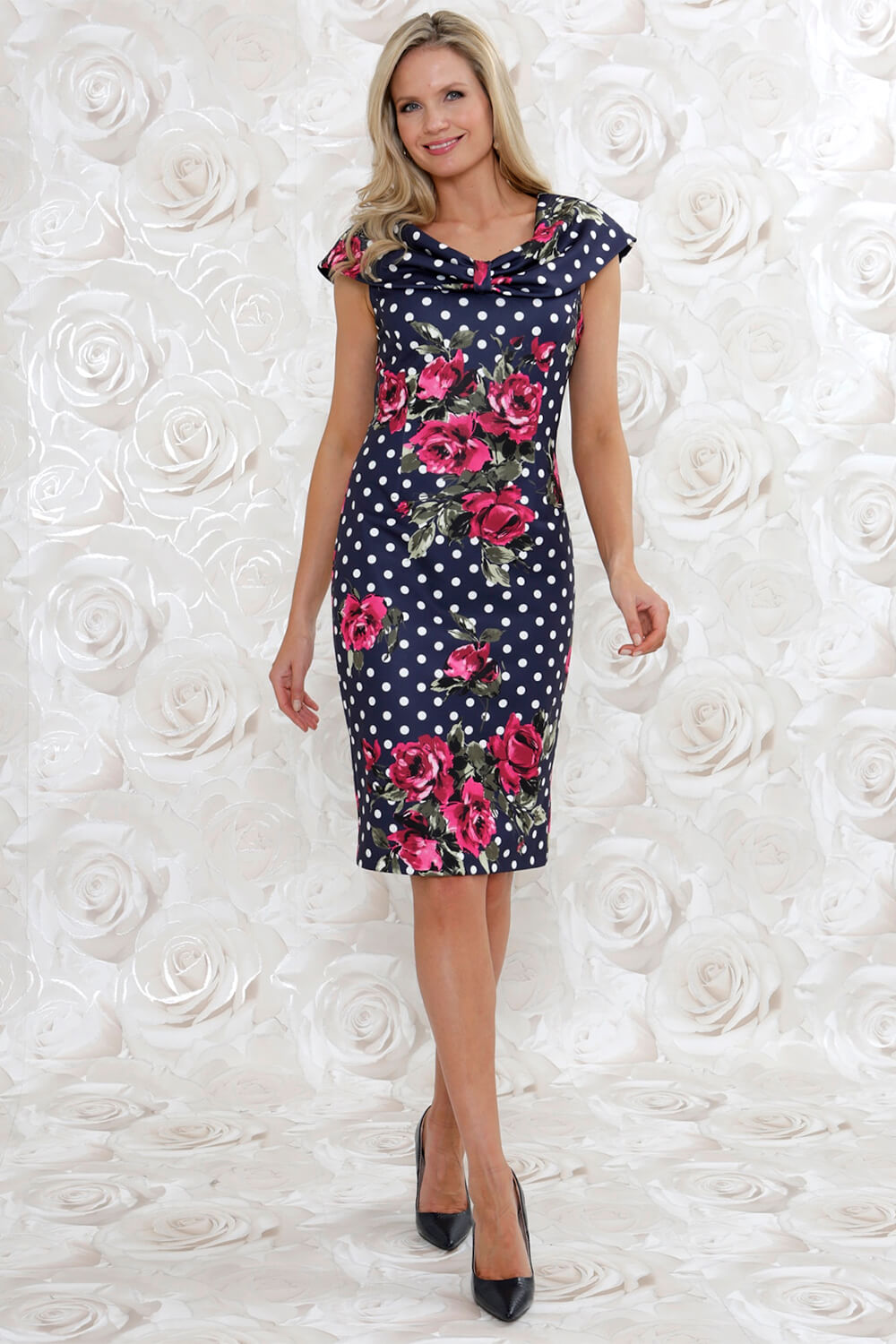 Navy Julianna Floral Spot Print Dress, Image 1 of 2