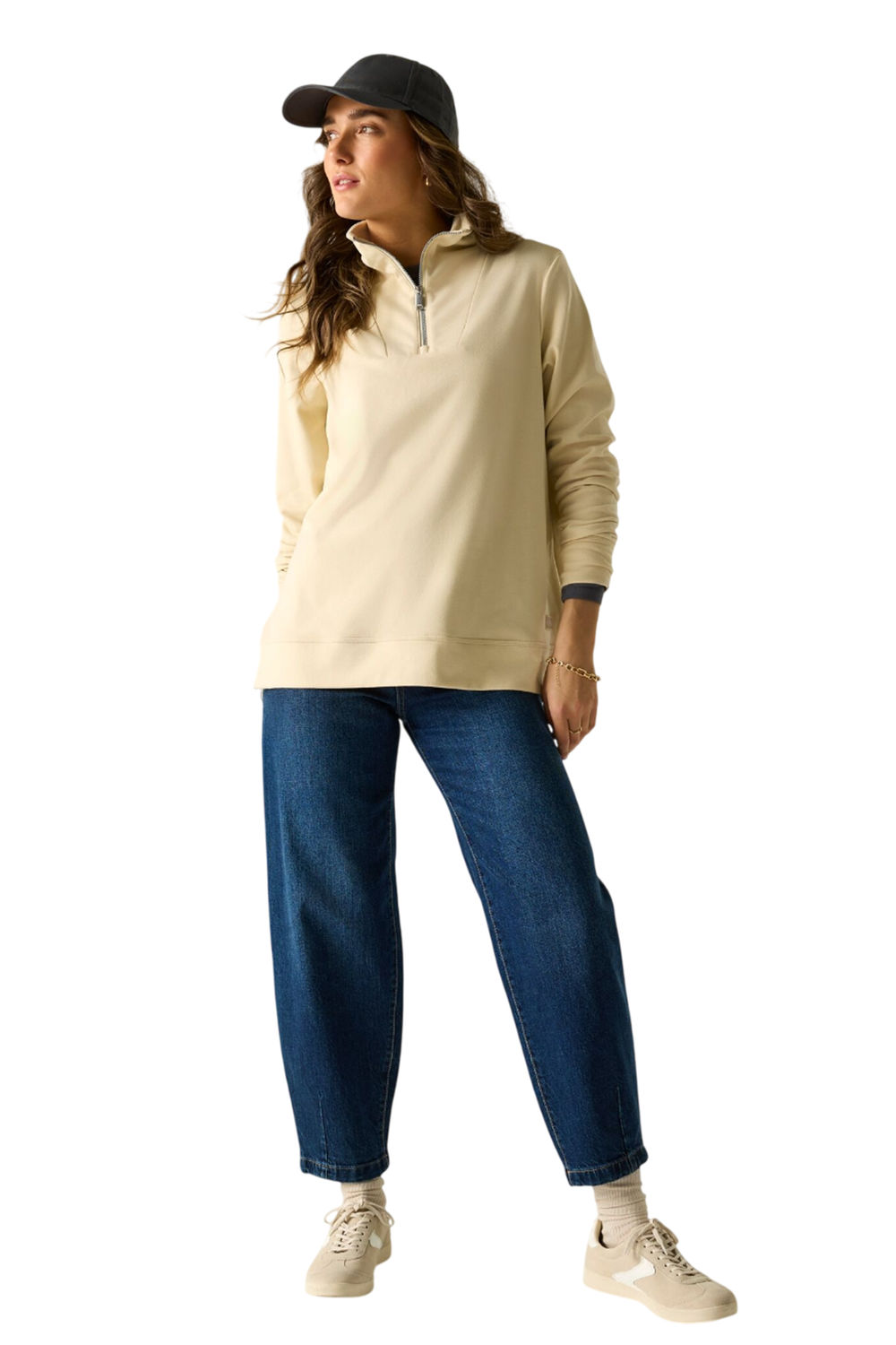 Cream Demmi Quarter Zip Fleece Top, Image 6 of 6