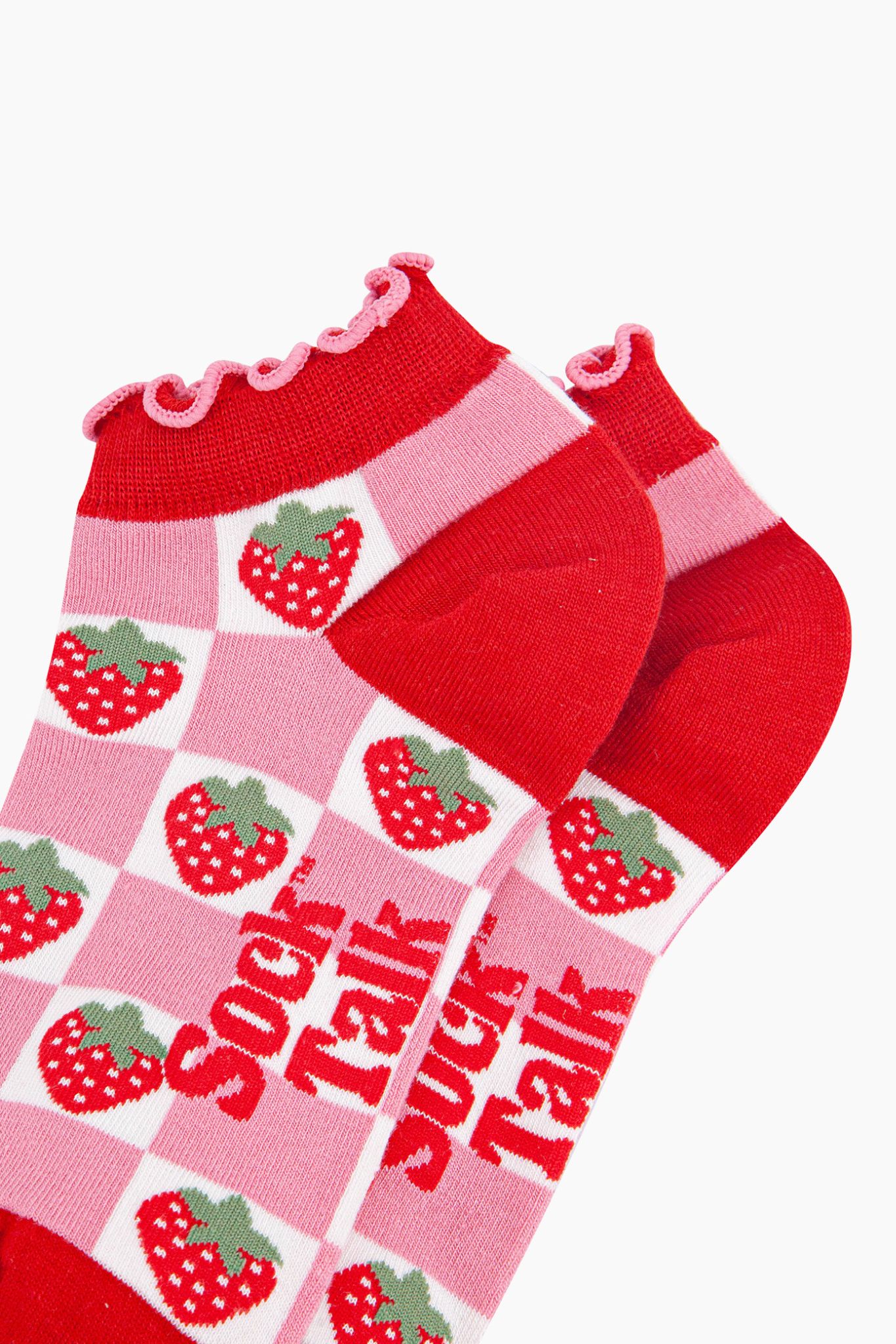 Red Strawberry Checkerboard Bamboo Trainer Socks, Image 2 of 4
