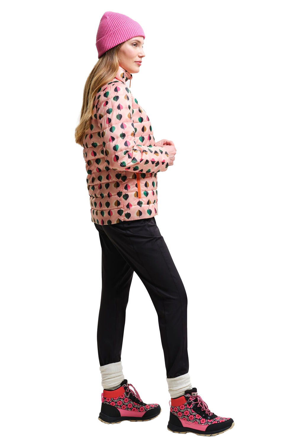 Pink Orla Kiely Tiny Elm Baffled Padded Jacket, Image 4 of 4