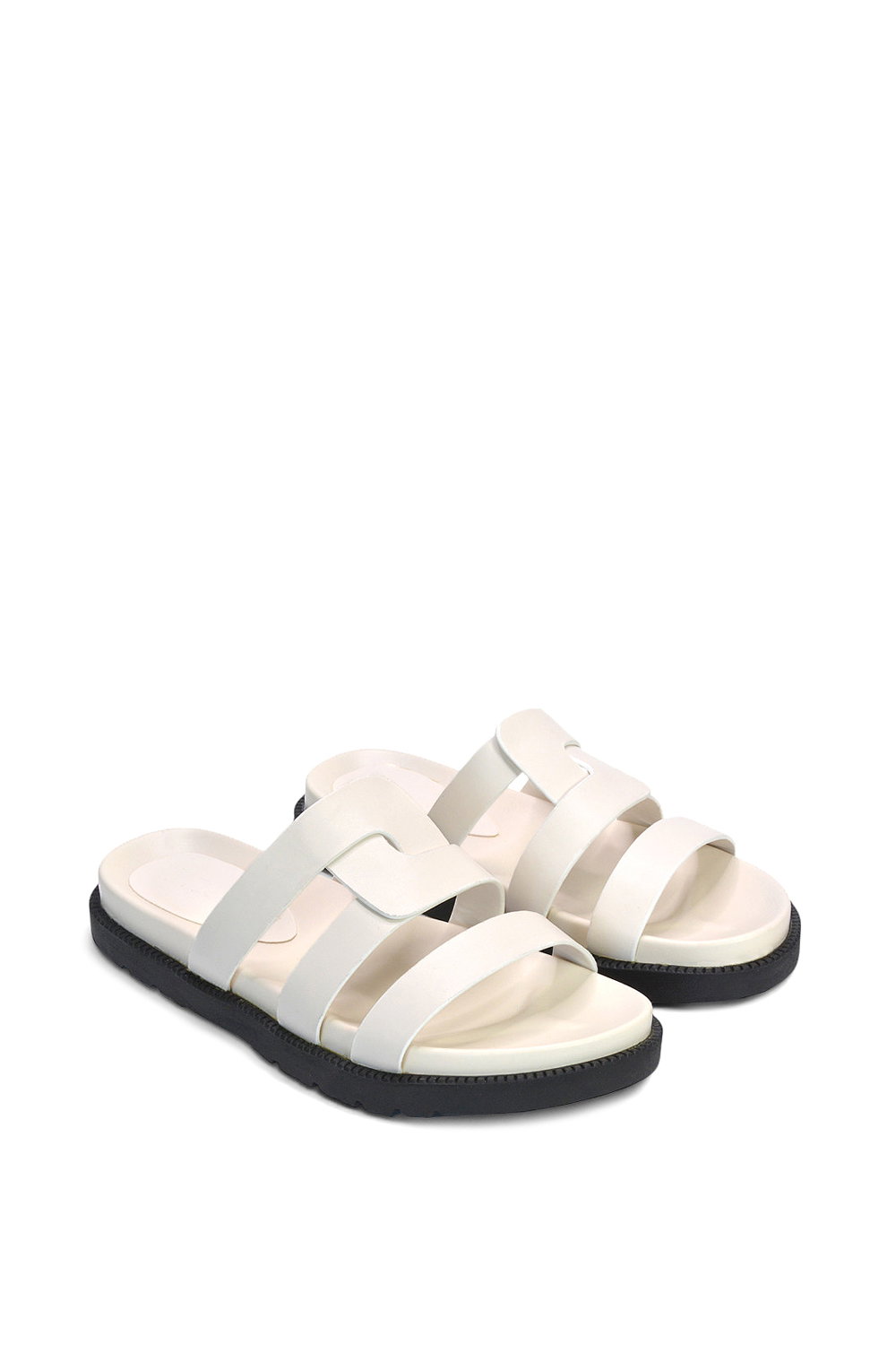 White XY LONDON White 'Aurelia' Flat Slider Sandals With Comfortable Footbed, Image 5 of 6