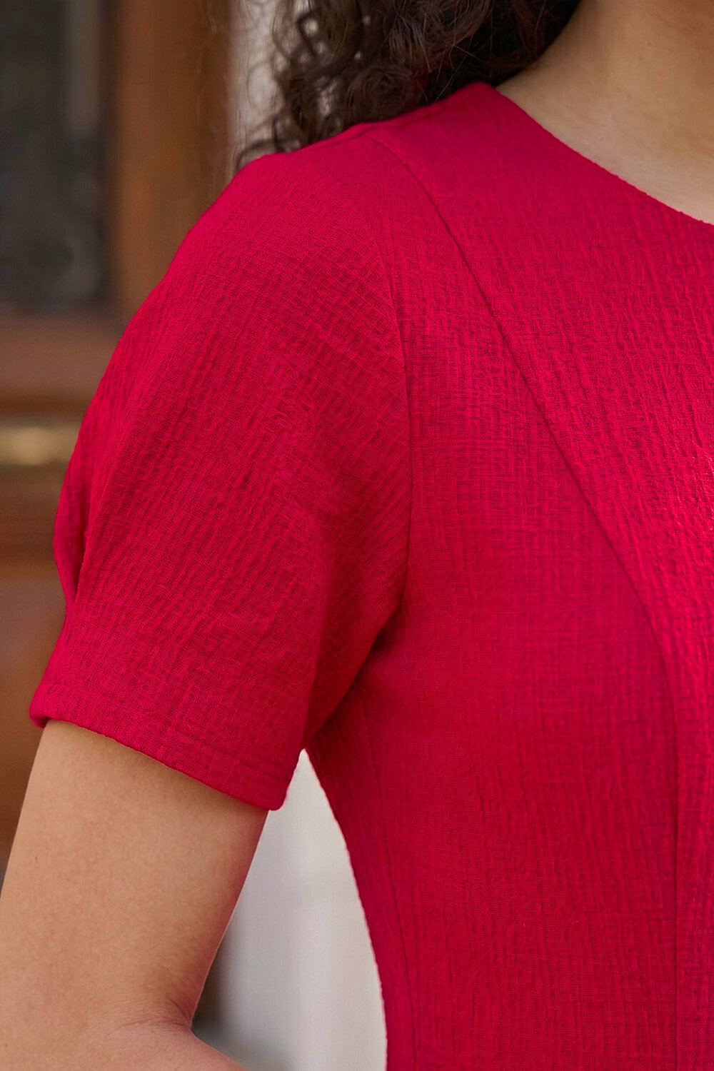 Red Petite Textured Midi Dress, Image 5 of 4