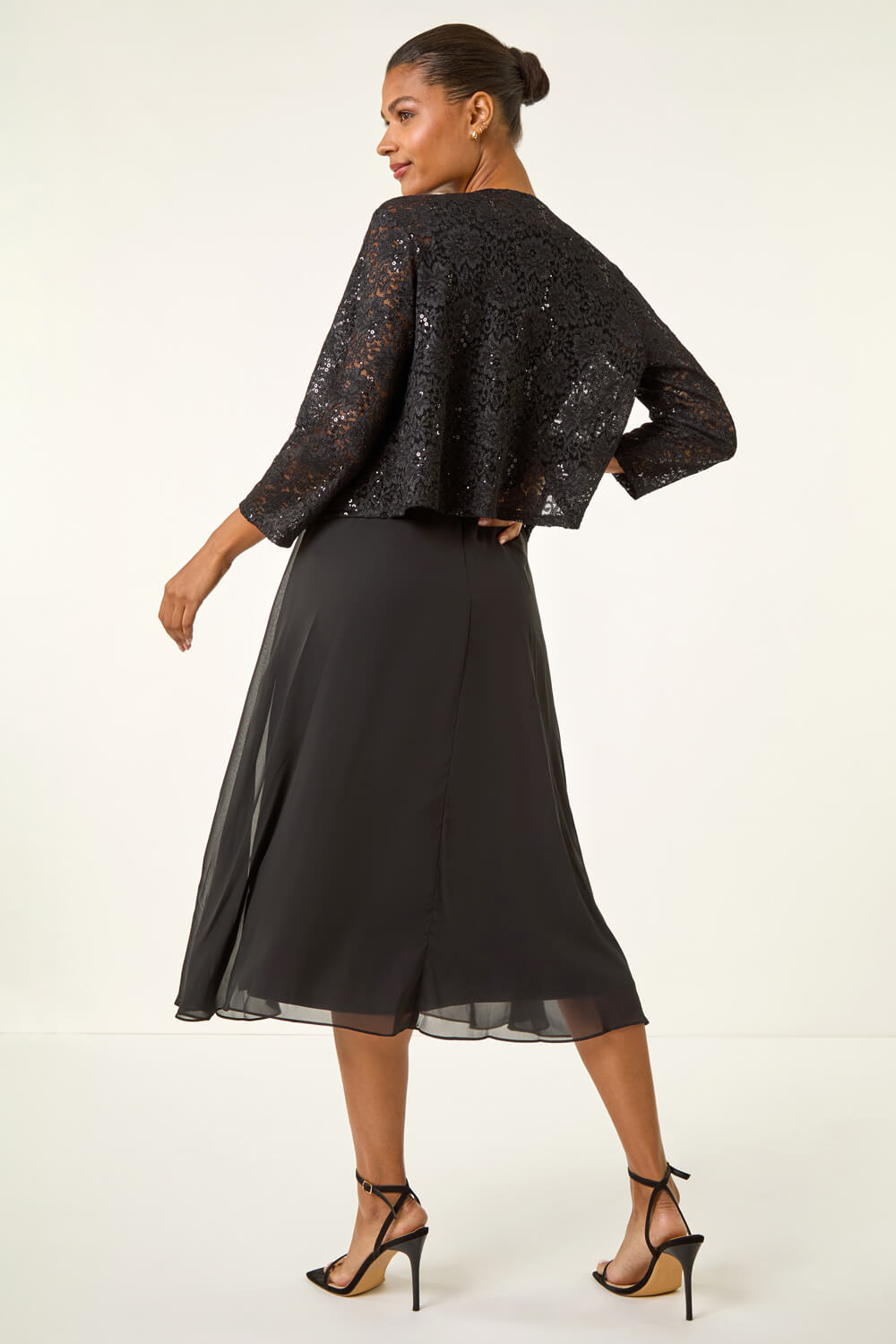 Black Glitter Sequin Lace Top, Image 5 of 5