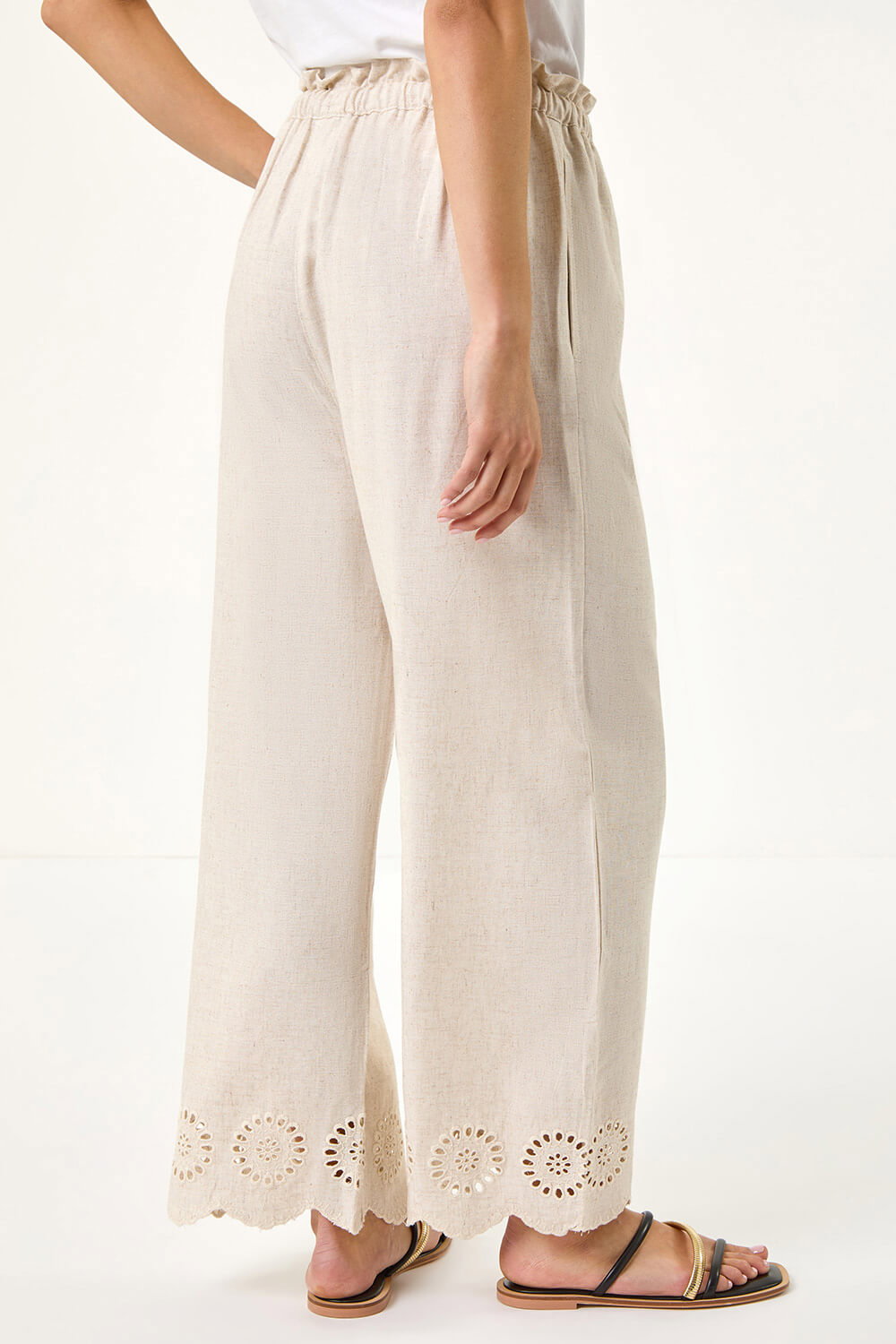 Natural  Petite Embroidered Hem Trouser, Image 4 of 5