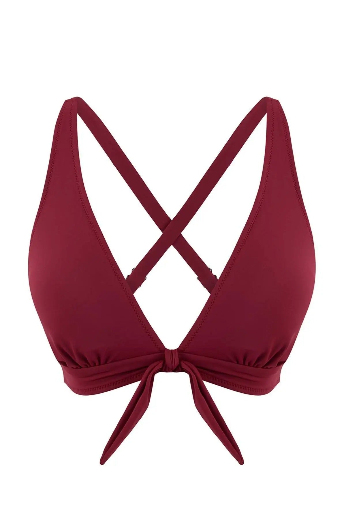 Burgundy WOVCOR Burgundy Bow Detail Triangle Bikini Top, Image 1 of 2