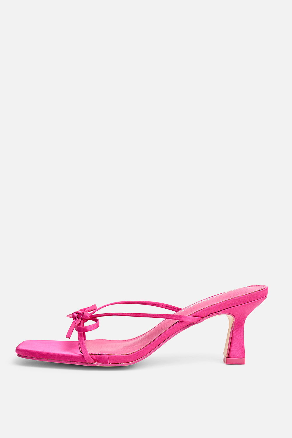 Pink Cindy Hot Pink Satin Strap Bow Mid Heel Mules, Image 1 of 4