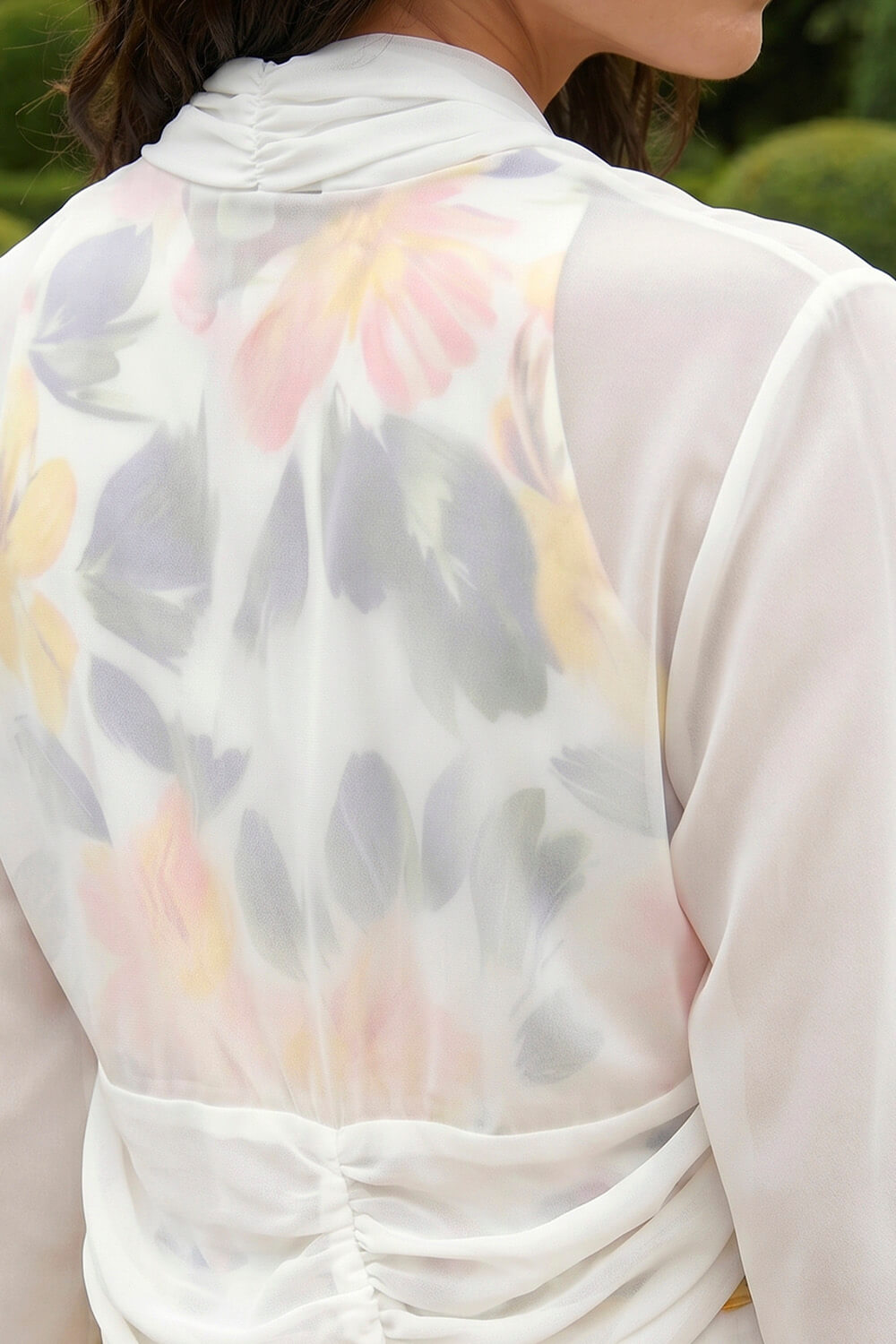 Ivory 3/4 Sleeve Ruched Hem Chiffon Bolero, Image 5 of 4