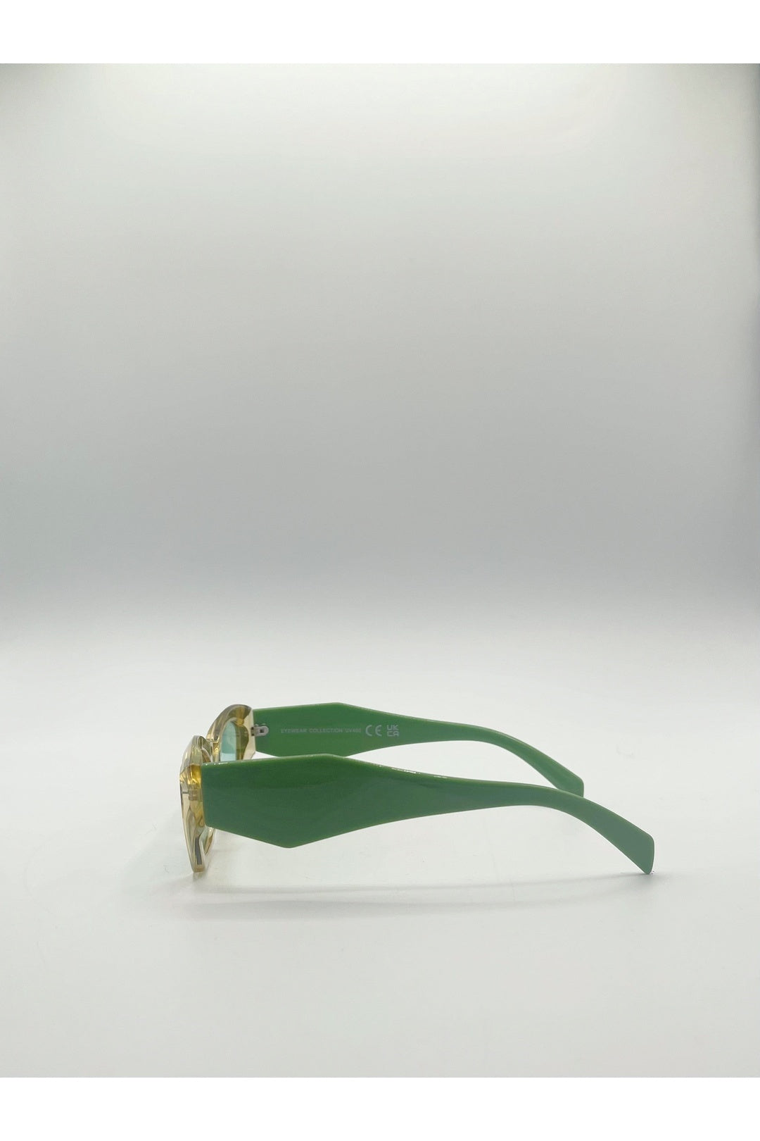 Green Angular Cat-Eye Sunglasses in Brown with Green Arms, Image 3 of 3