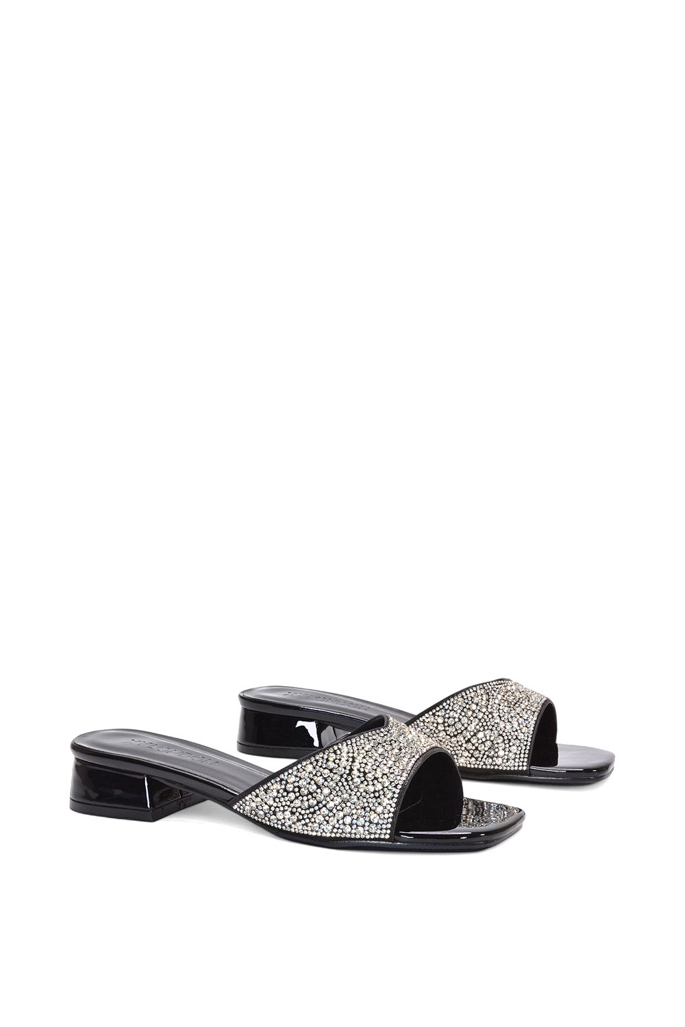 Black XY LONDON Black 'Seren' Low Heel Sandal Mules With Diamante Details, Image 3 of 6
