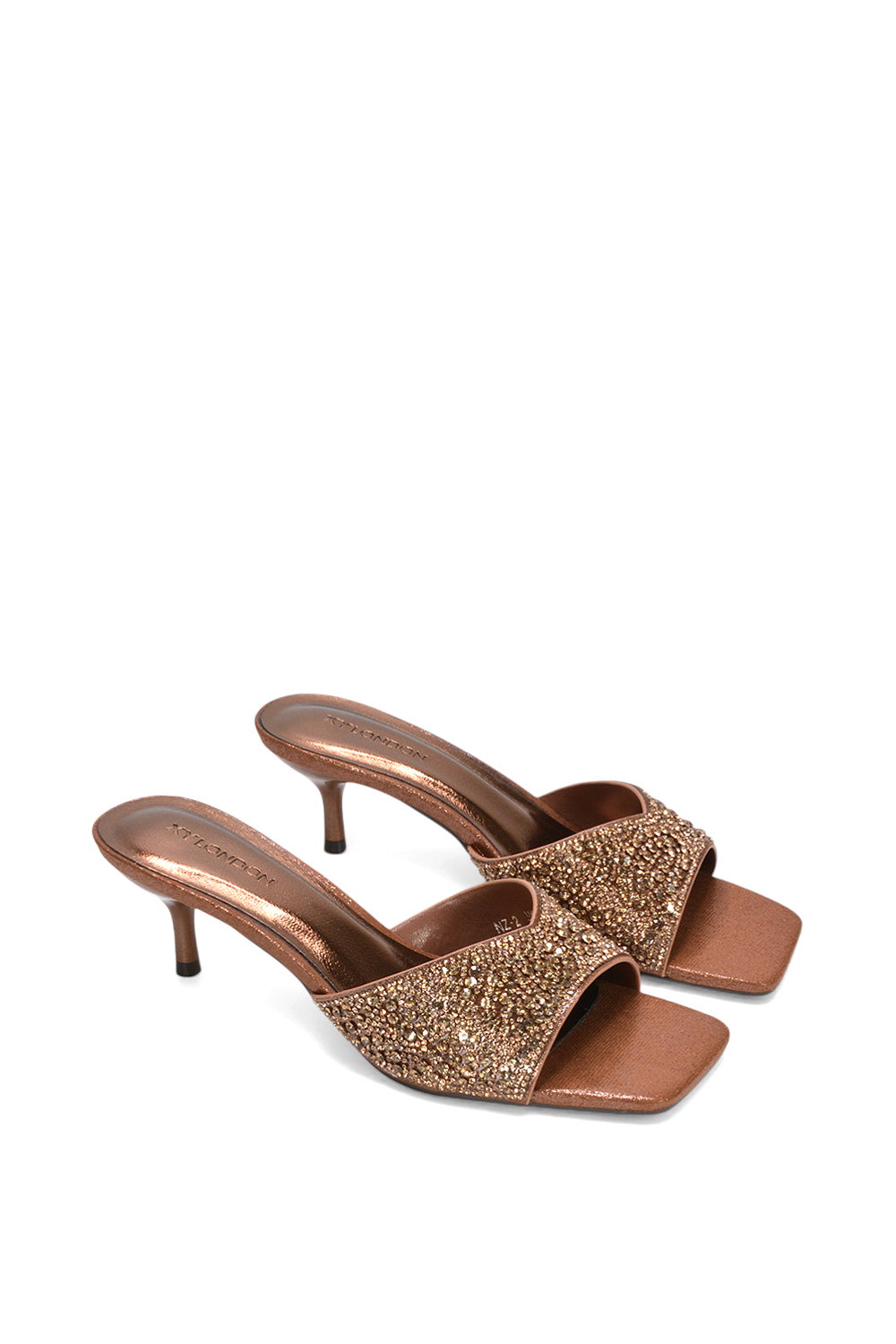Brown XY LONDON Brown 'Ottilie' Sparkly Crystal Kitten Heeled Sandal Mules, Image 5 of 6