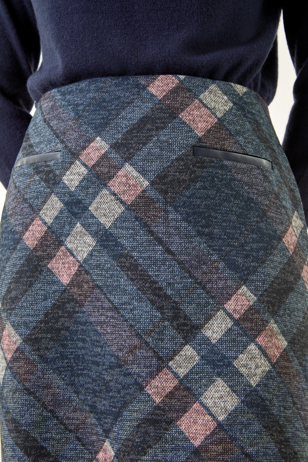 Navy Check Print Brushed Skirt, Image 6 of 5