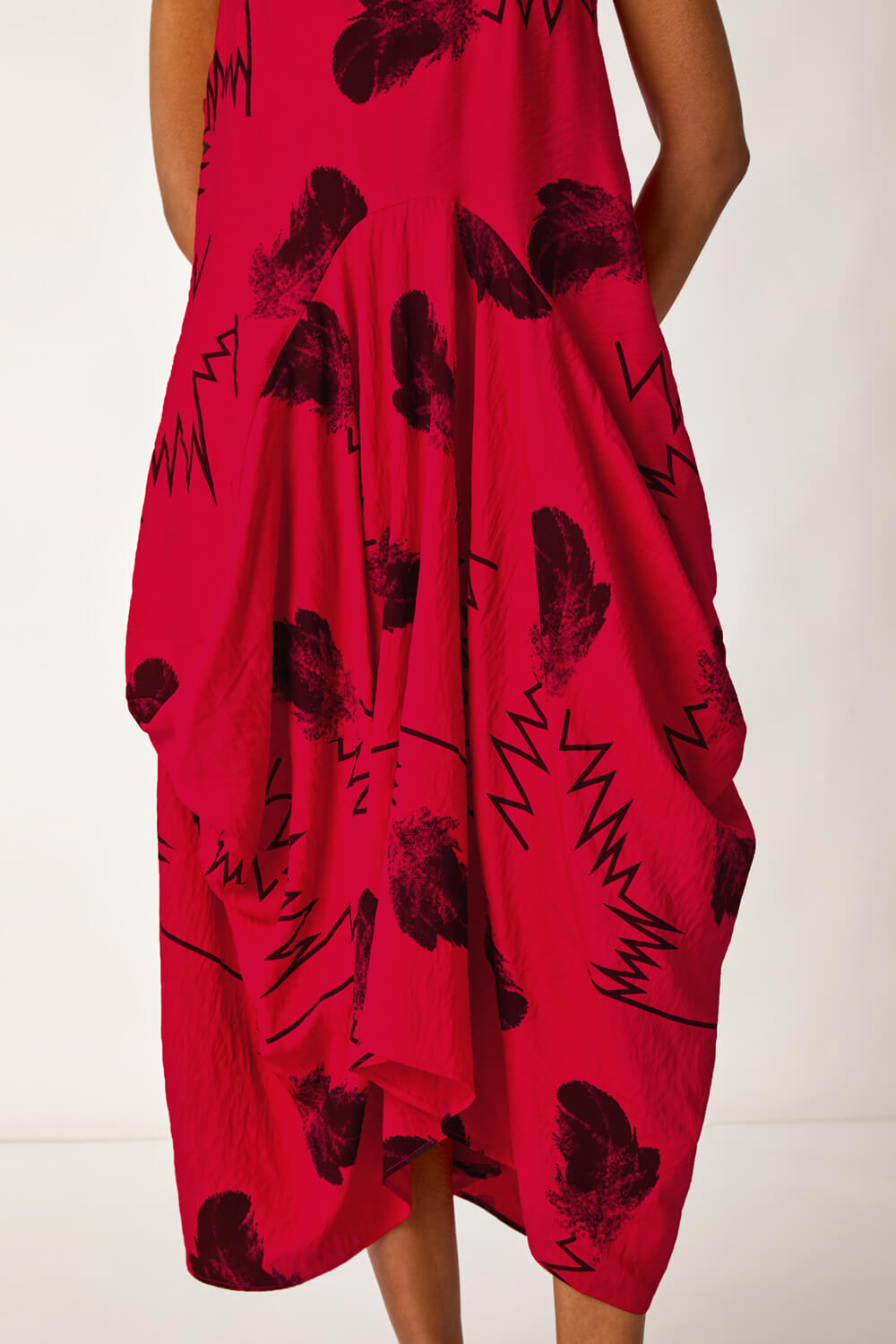 Red Abstract Bubble Hem Midi Dress, Image 6 of 5