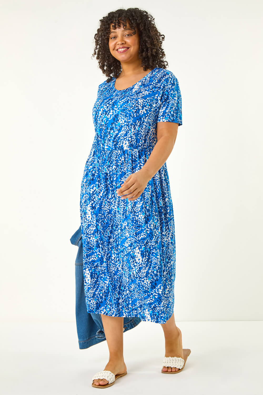 Blue Curve Spot Print Stretch Dress, Image 3 of 5
