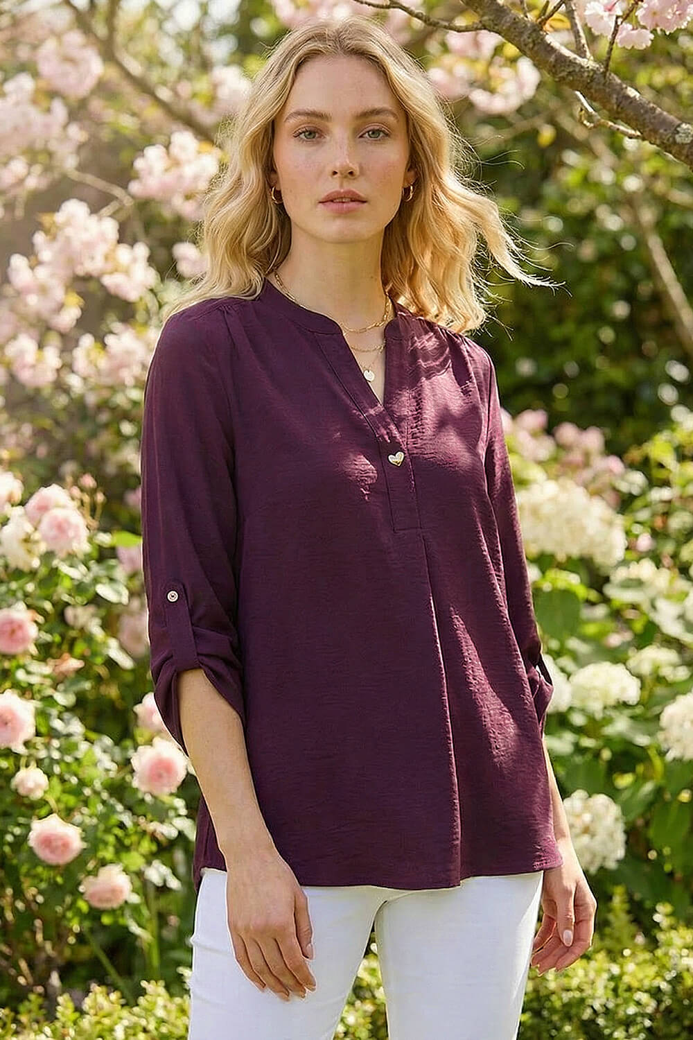 Purple Heart Button Detail Shirt, Image 3 of 4