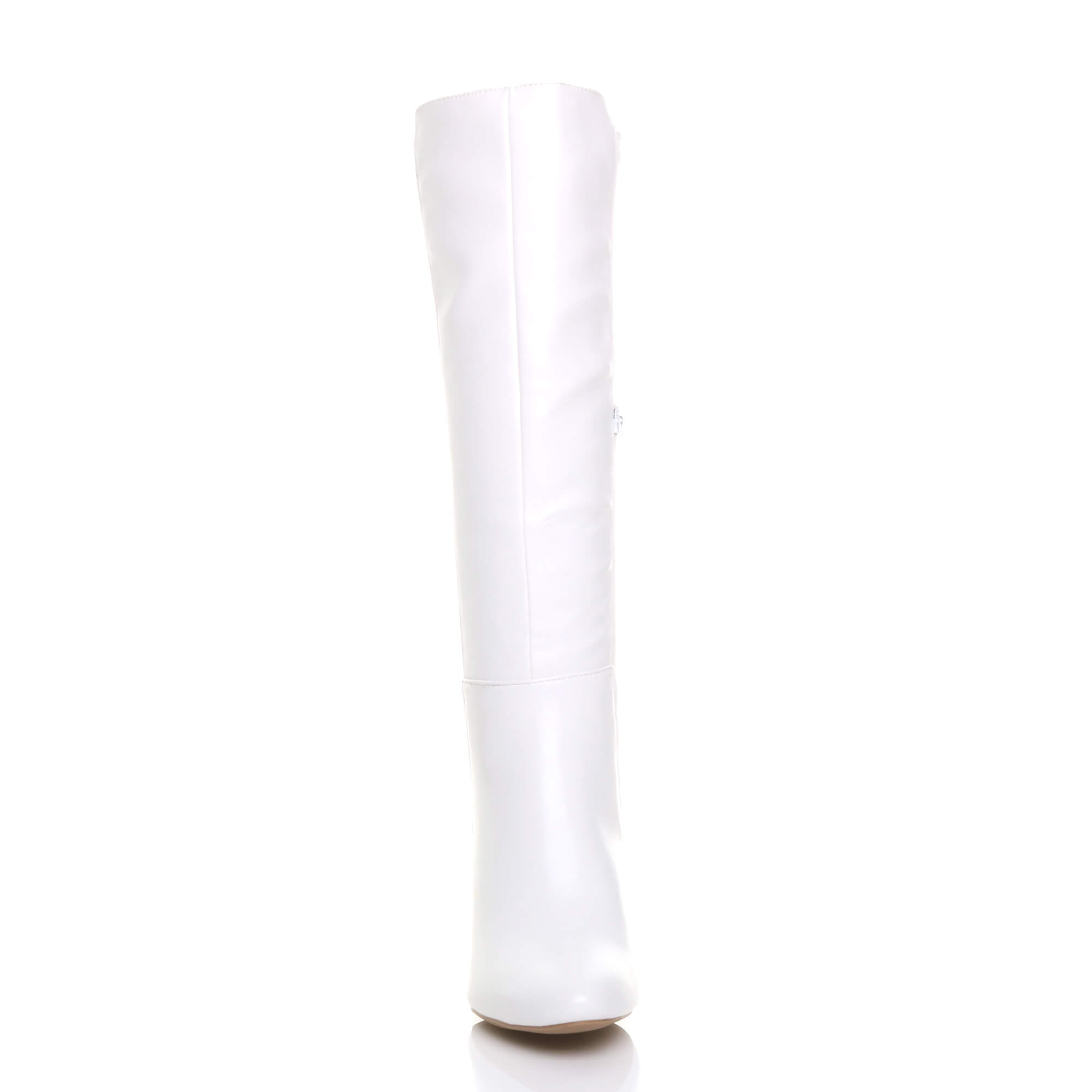 White High Block Heel Stretchy Calf Boots, Image 5 of 5