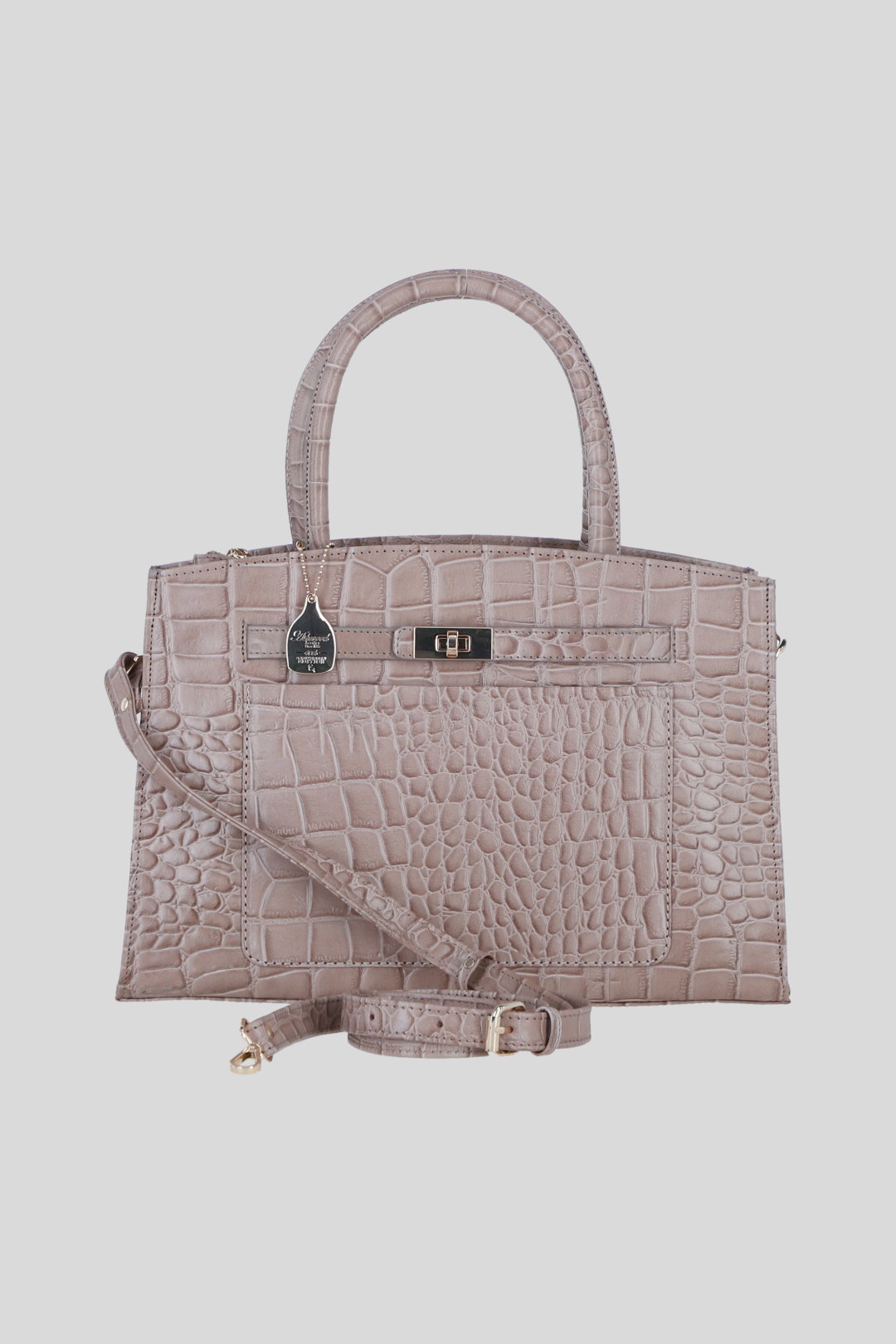 Grey Real Leather Structured Handbag with Detachable Strap, Image 1 of 4