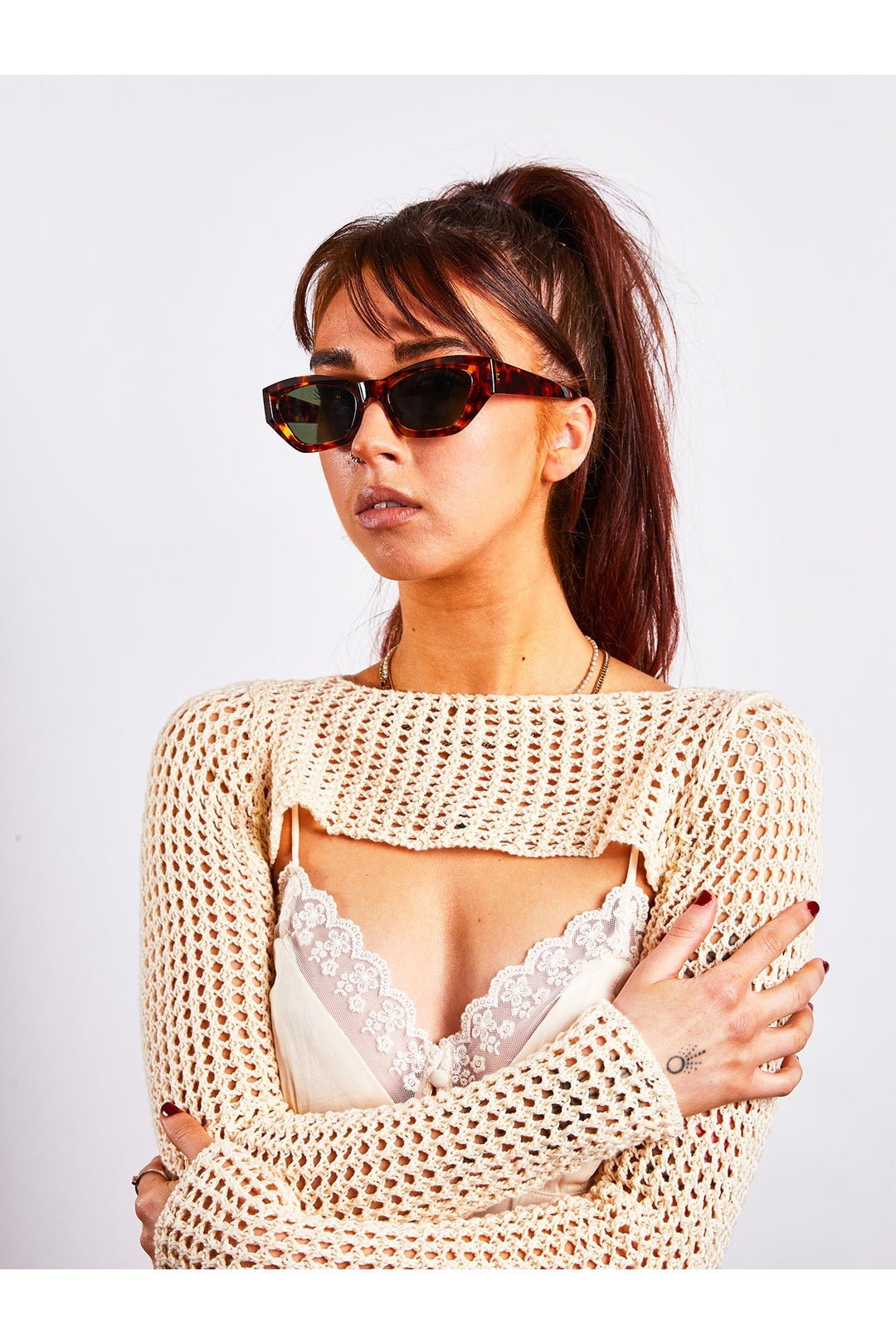 Brown SVNX Brown Angular Frame Cat Eye Sunglasses, Image 5 of 7