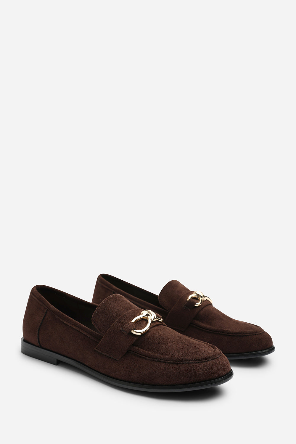 Dark Brown Freyja Knot Trim Hardware Detail Flat Loafers, Image 4 of 6