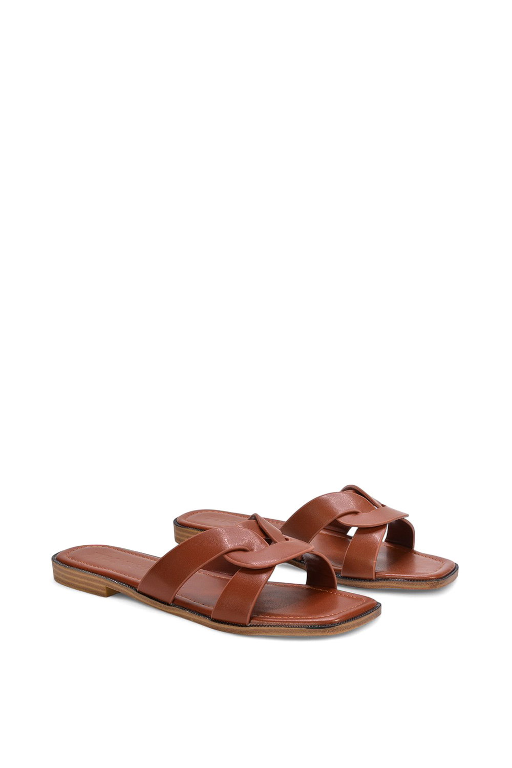 Brown 'Charley' Open Toe Slip On Slider Sandals With Square Toe, Image 3 of 5
