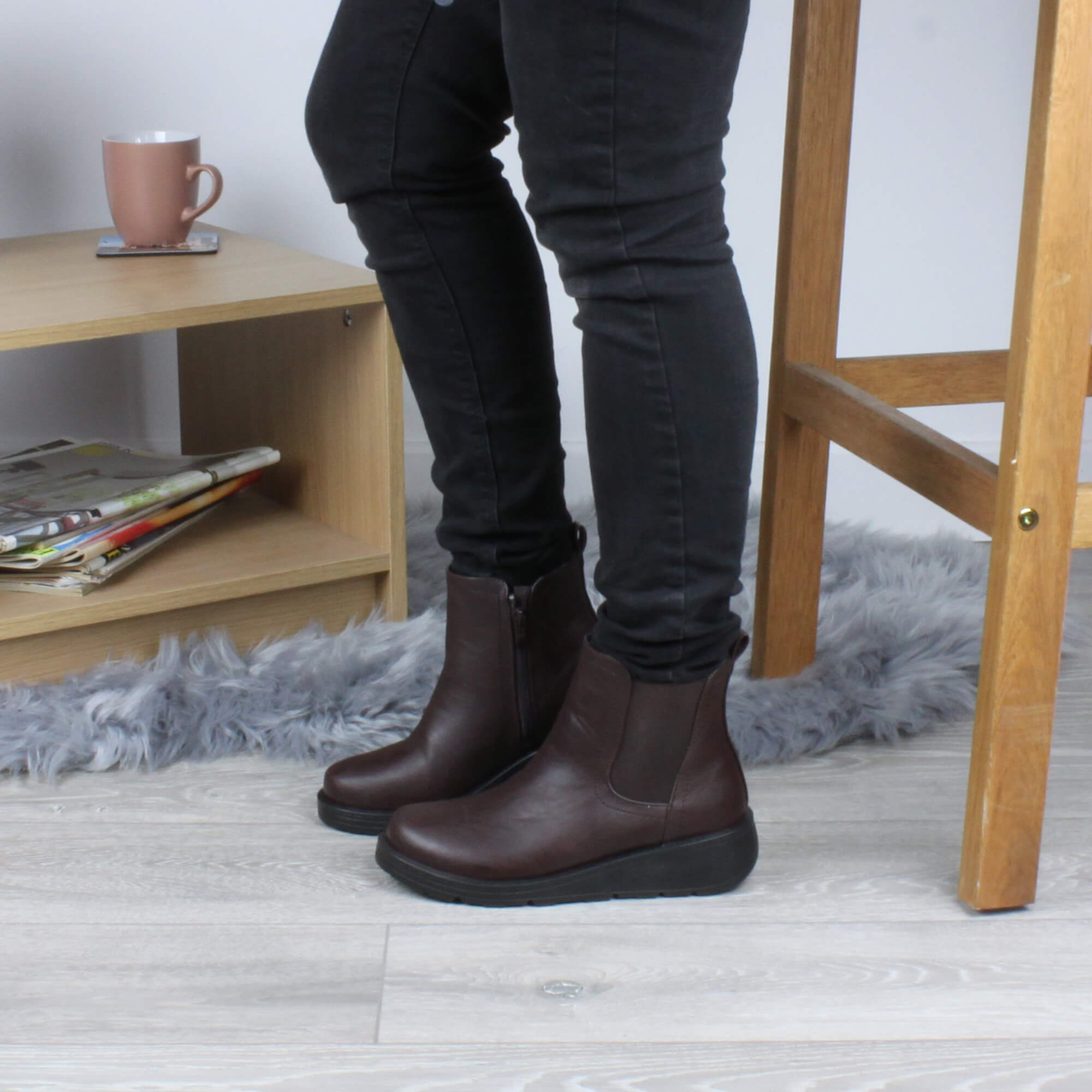 Brown AJVANI Brown Low Wedge Comfort Ankle Chelsea Boots, Image 5 of 6