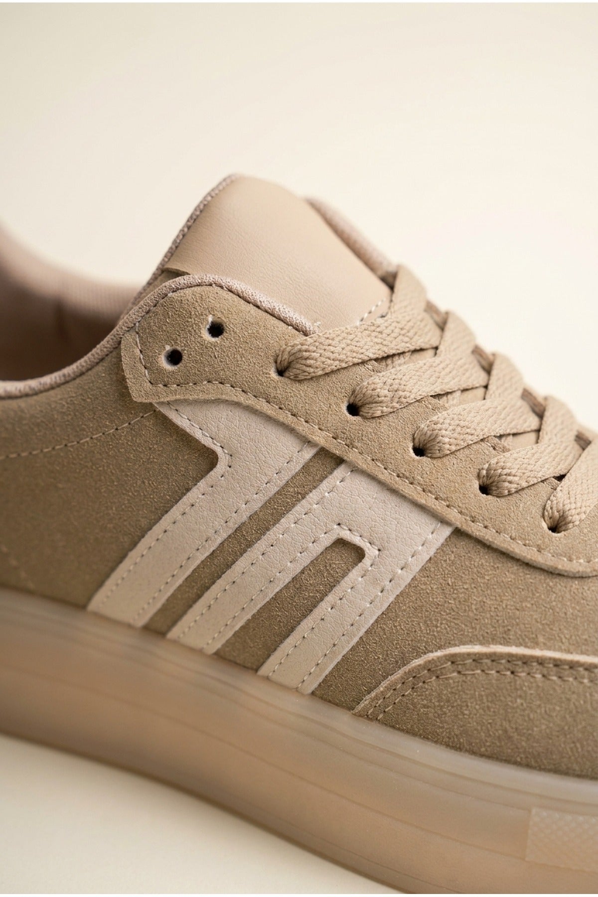 Beige iKrush Beige Genevieve Suede Effect Two Tone Trainers, Image 2 of 5