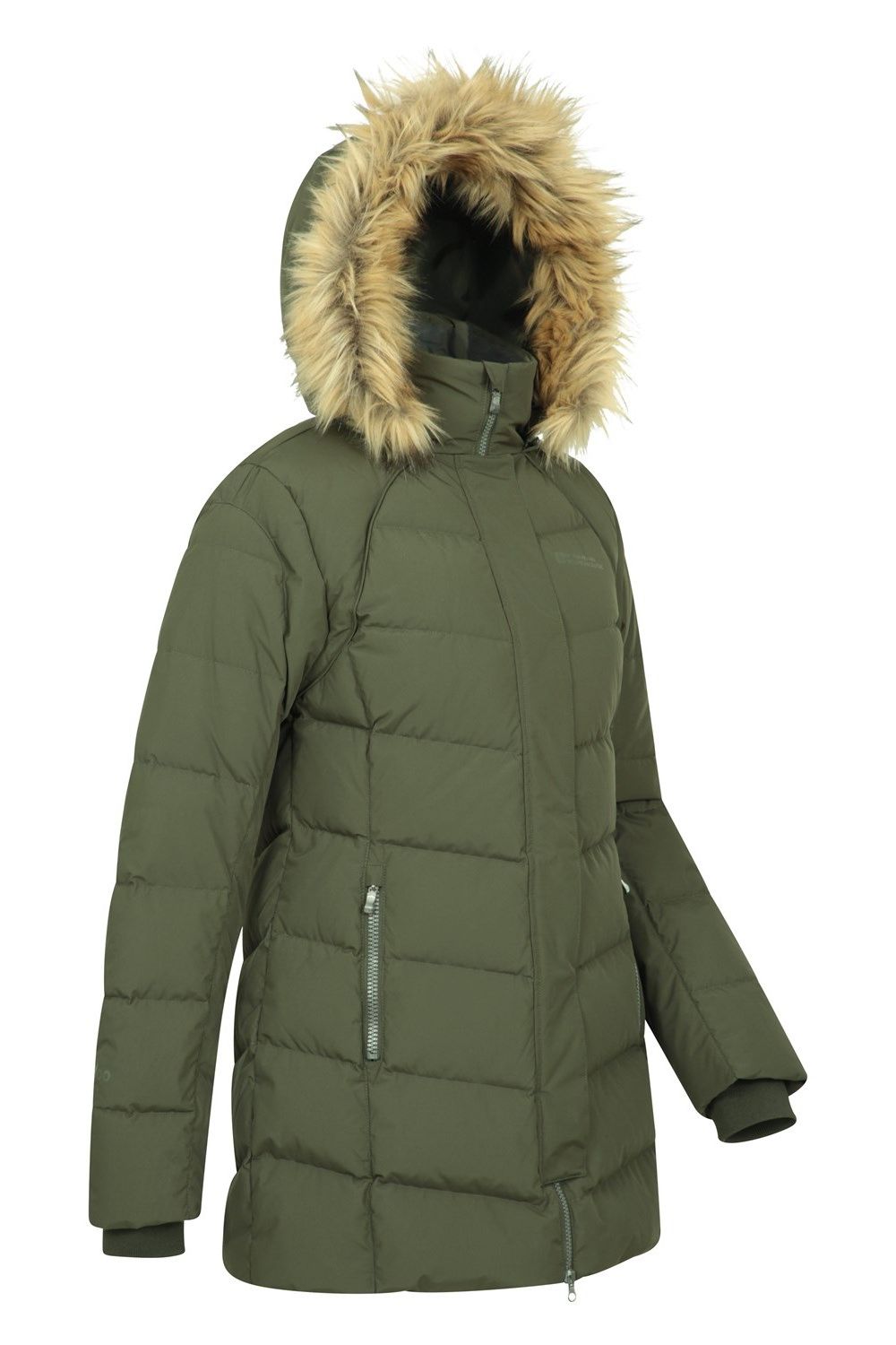 Khaki Isla II Long Down Jacket, Image 4 of 5