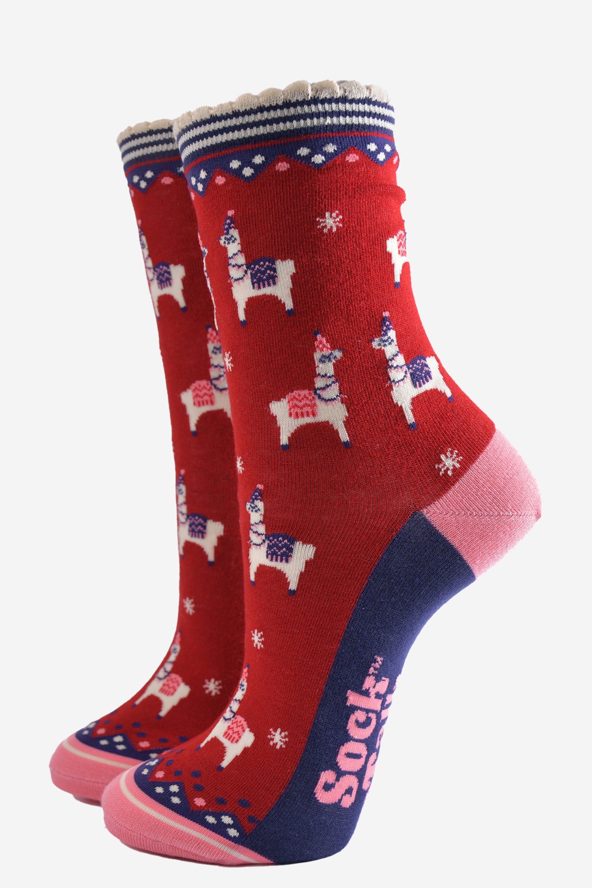 Blue Party Llamas Christmas Bamboo Socks