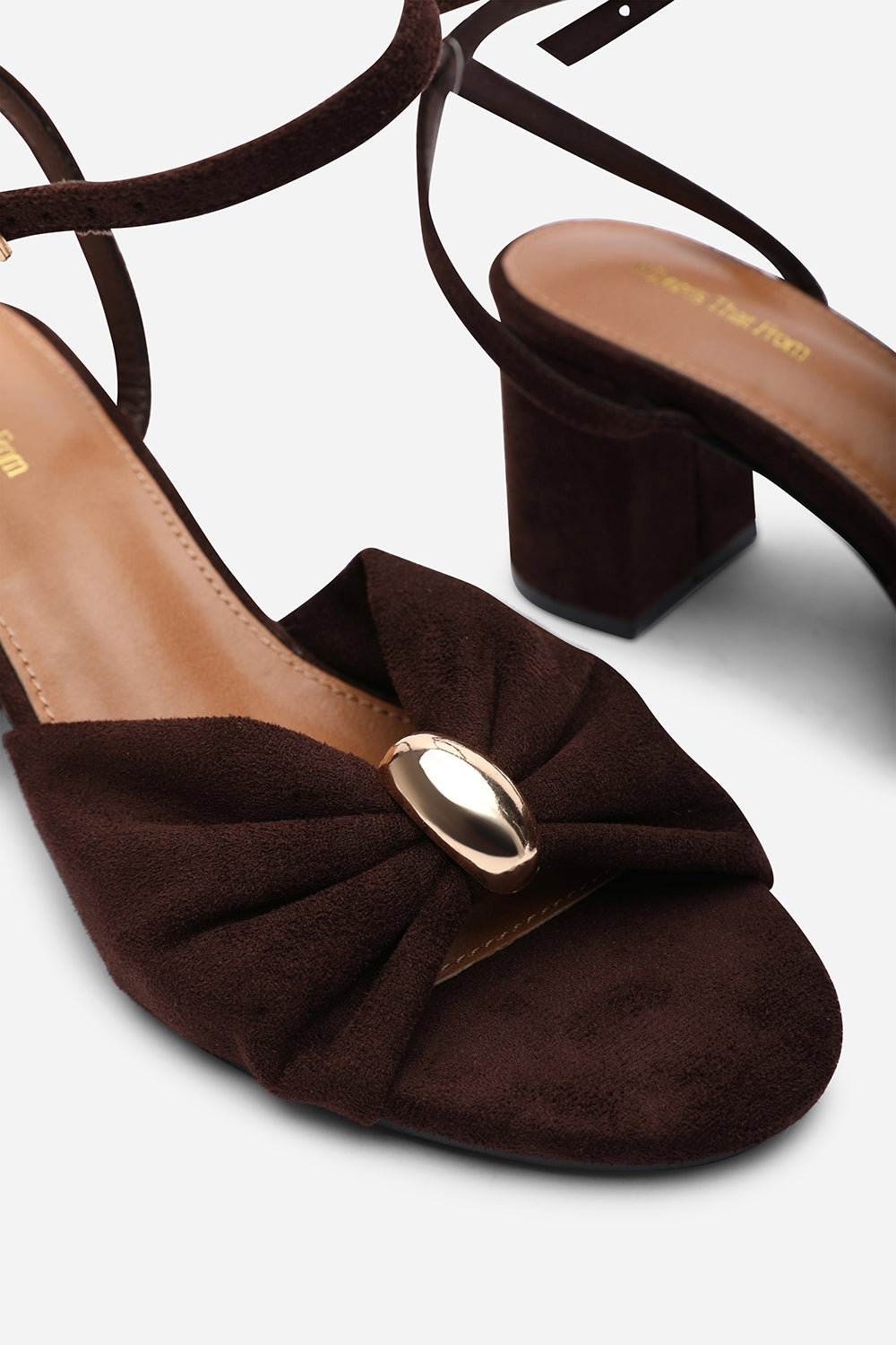 Dark Brown Bluebird Block Heel Ruched Buckle Sandal, Image 4 of 4
