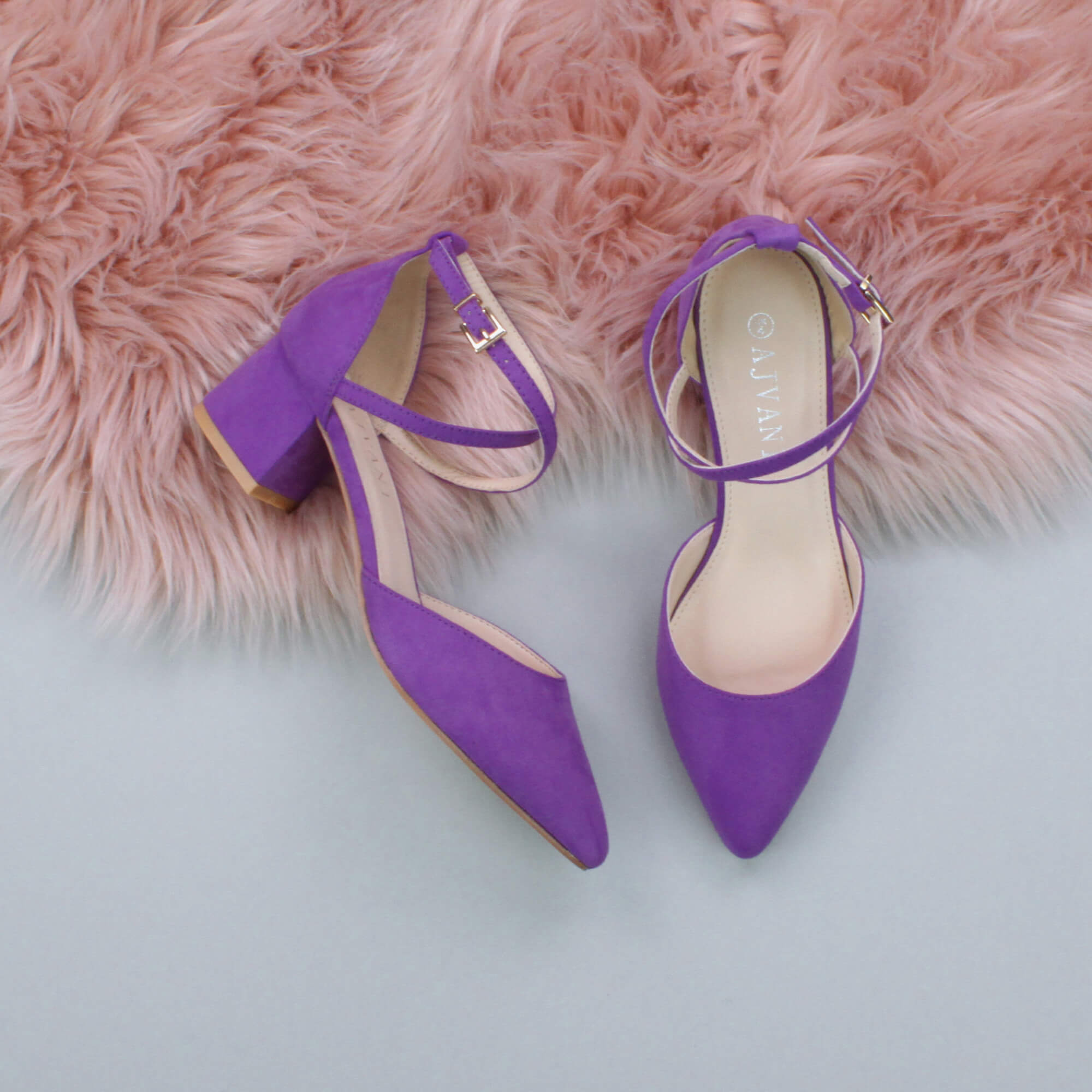 Purple AJVANI Purple Mid Block Heel Crossed Strap Pointed Toe 2 Part Heels, Image 4 of 6