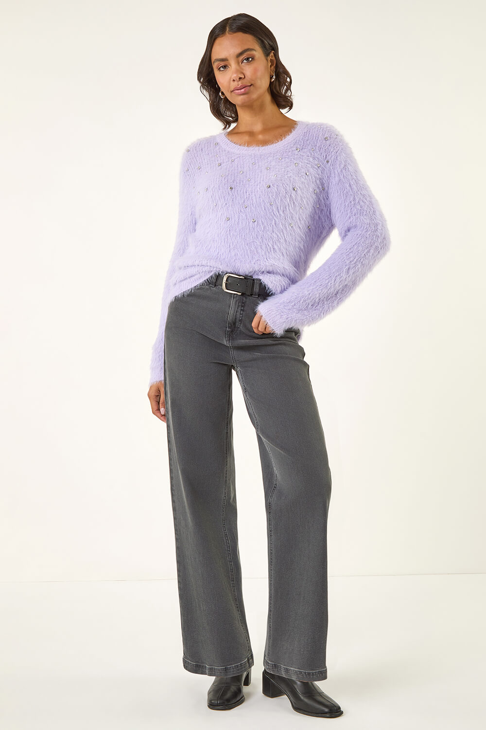 Lilac Embellished Fluffy Knit Jumper, Image 3 of 5